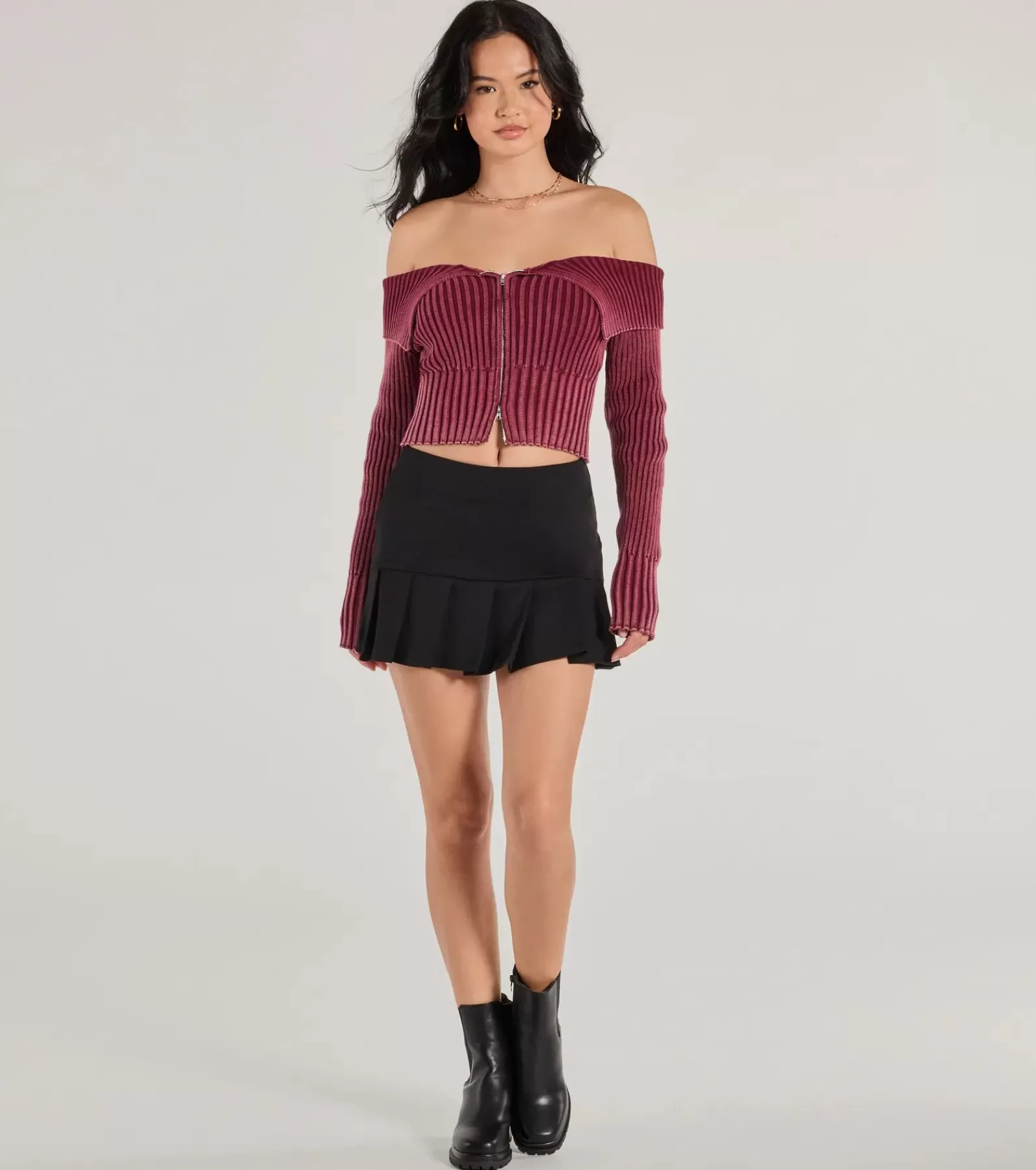 Windsor Black Skirts | Mini Skirts*Playful Twist Ponte Knit Drop Waist Pleated Mini Skirt