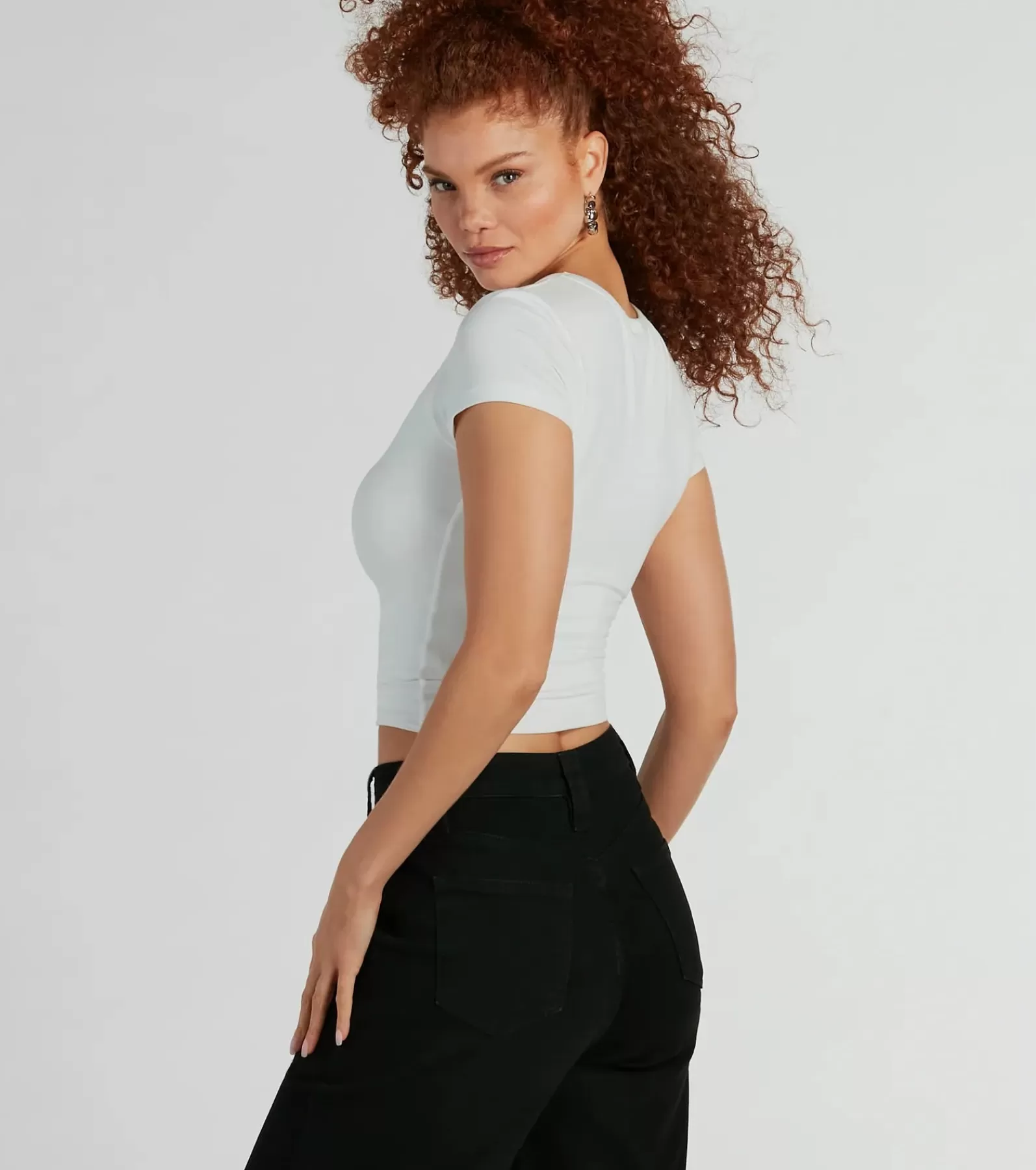 Windsor Basic Tops | Going-Out Tops*Playful Vibes Cutout Crew Neck Crop Top