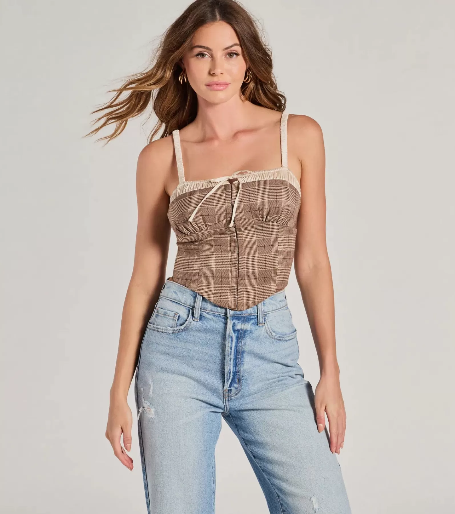 Windsor Corset & Bustier Tops | Crop Tops*Pristine Classic Satin Trim Plaid Corset Crop Top