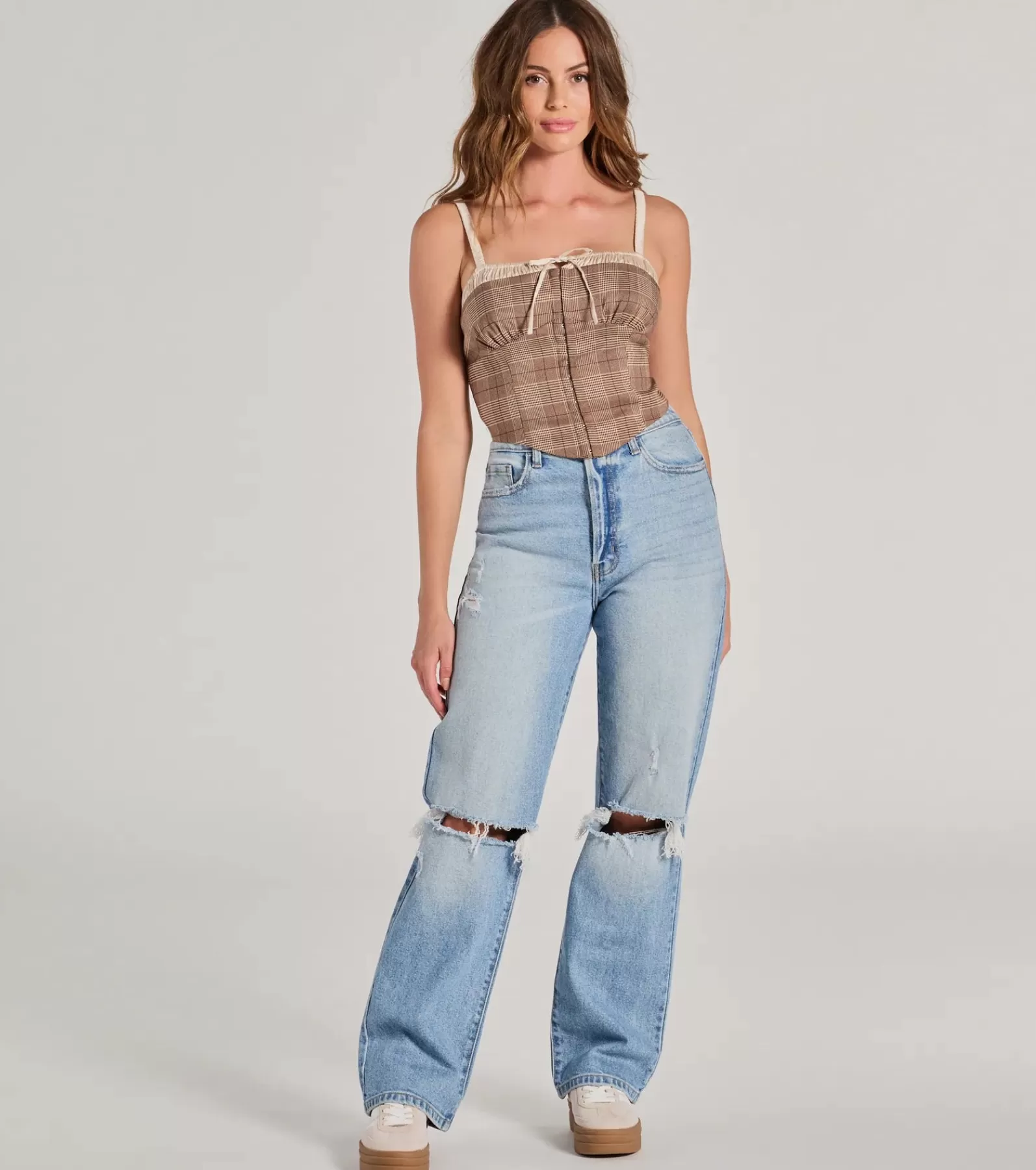 Windsor Corset & Bustier Tops | Crop Tops*Pristine Classic Satin Trim Plaid Corset Crop Top