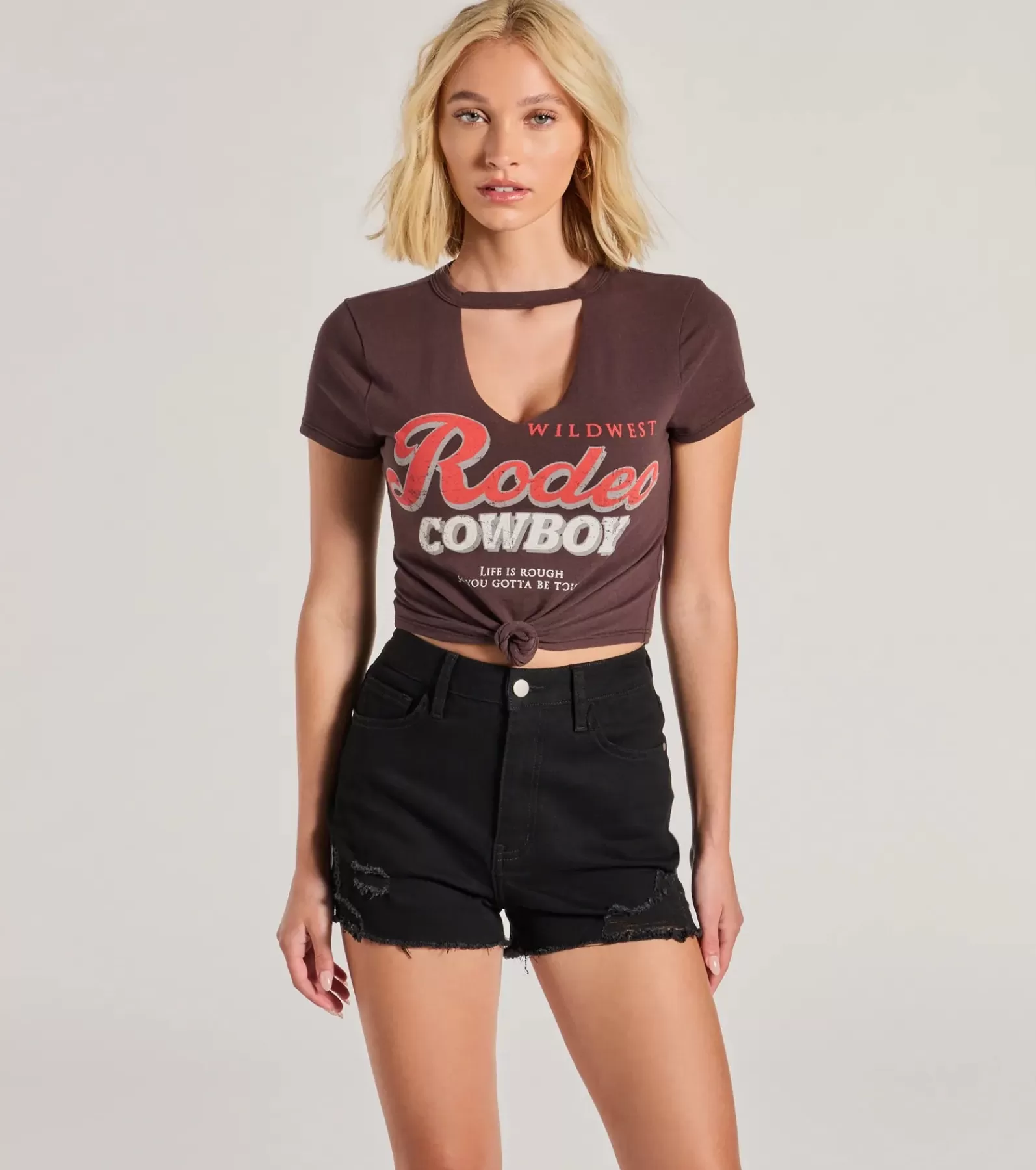 Windsor Graphic Tees | Short Sleeve Tops*Rodeo Cowboy Cutout Crop Graphic Tee