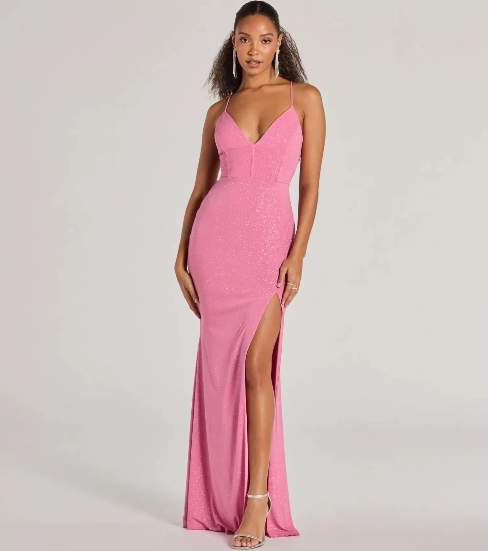 Windsor Pink Bridesmaid Dresses | Black Tie Wedding Guest Dresses*Sariah Lace-Up Glitter Knit Mermaid Dress