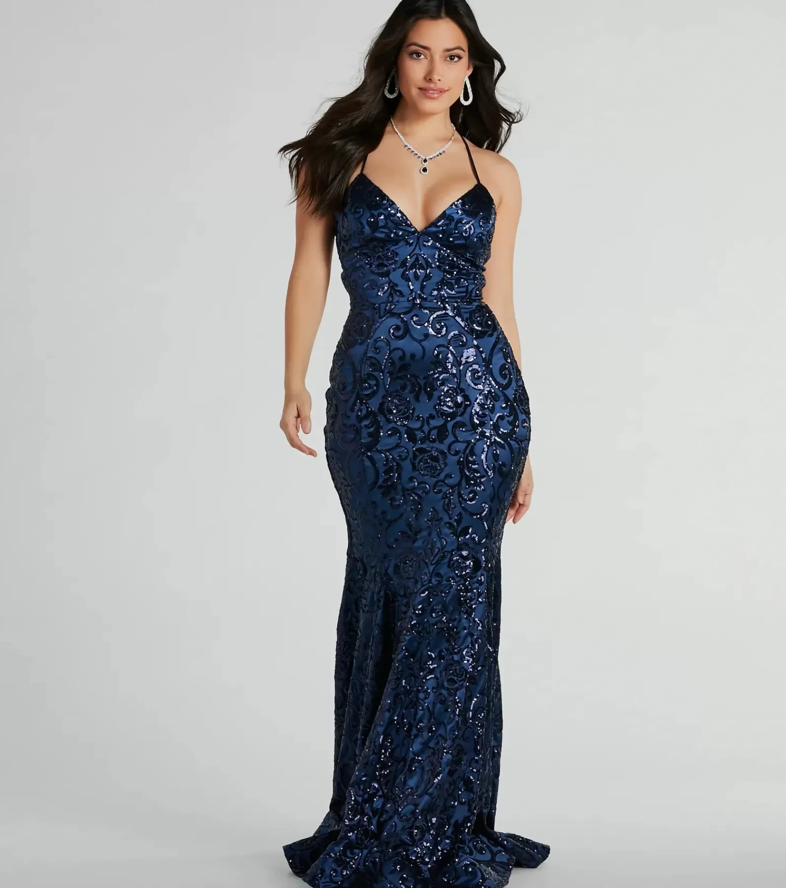 Windsor Long Dresses | Formal Dresses*Saskia Lace-Up Mermaid Sequin Satin Formal Dress