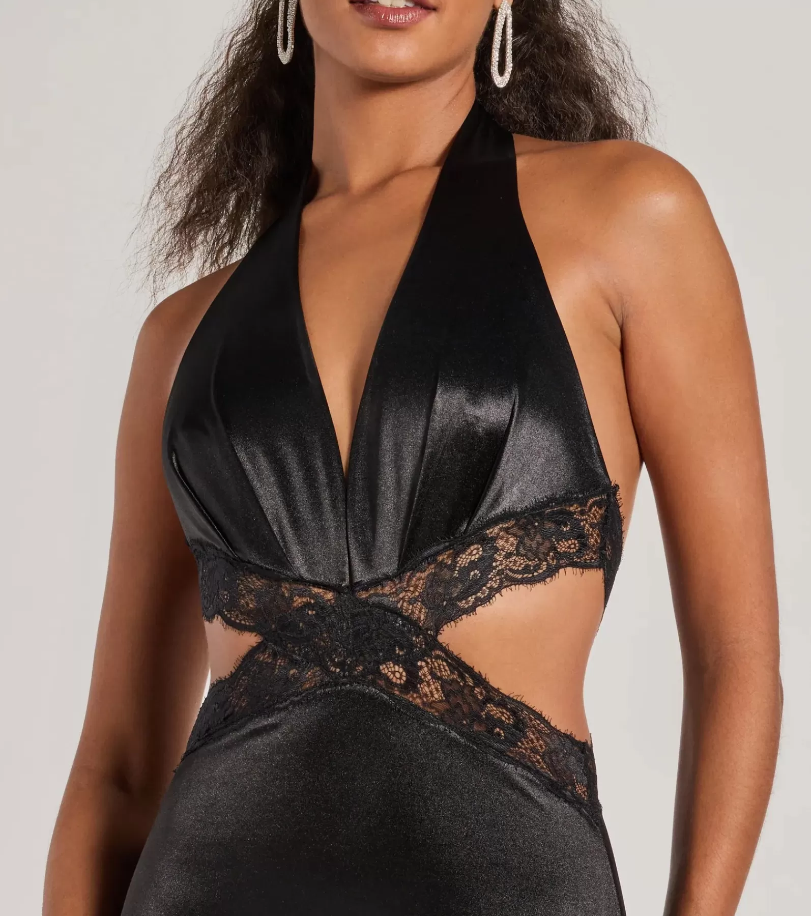 Windsor Black Tie Wedding Guest Dresses*Scarlett V-Neck Lace Trim Open Back Mermaid Formal Dress