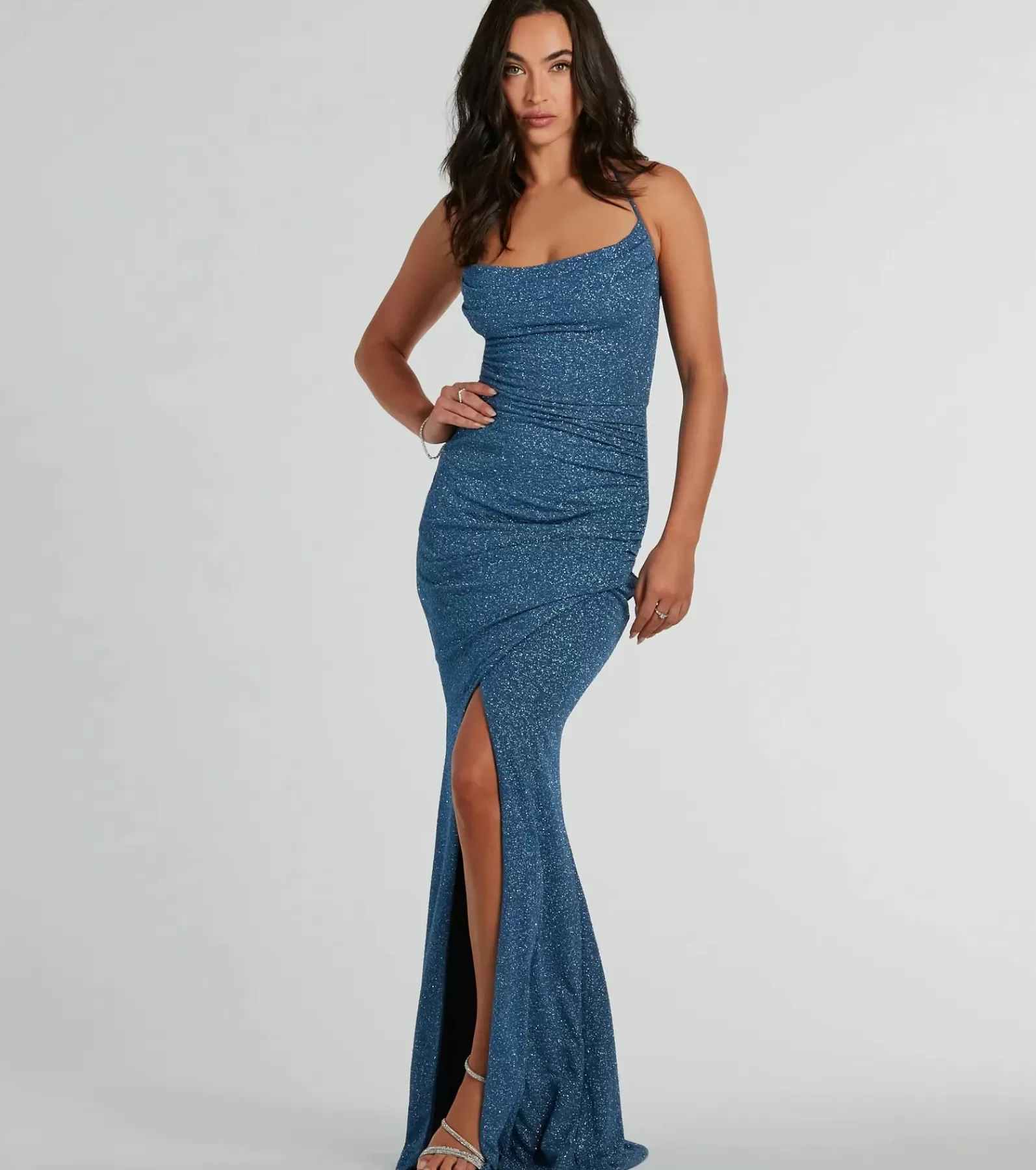 Windsor Wedding Outfits | Blue Bridesmaid Dresses*Sevi Halter Mermaid Glitter Formal Dress