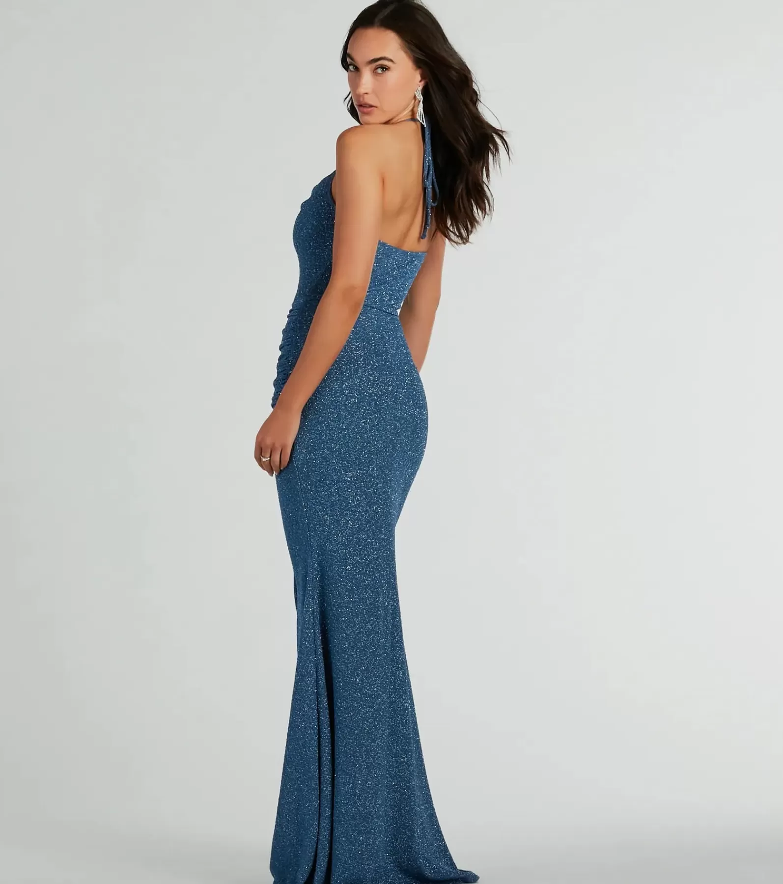 Windsor Wedding Outfits | Blue Bridesmaid Dresses*Sevi Halter Mermaid Glitter Formal Dress