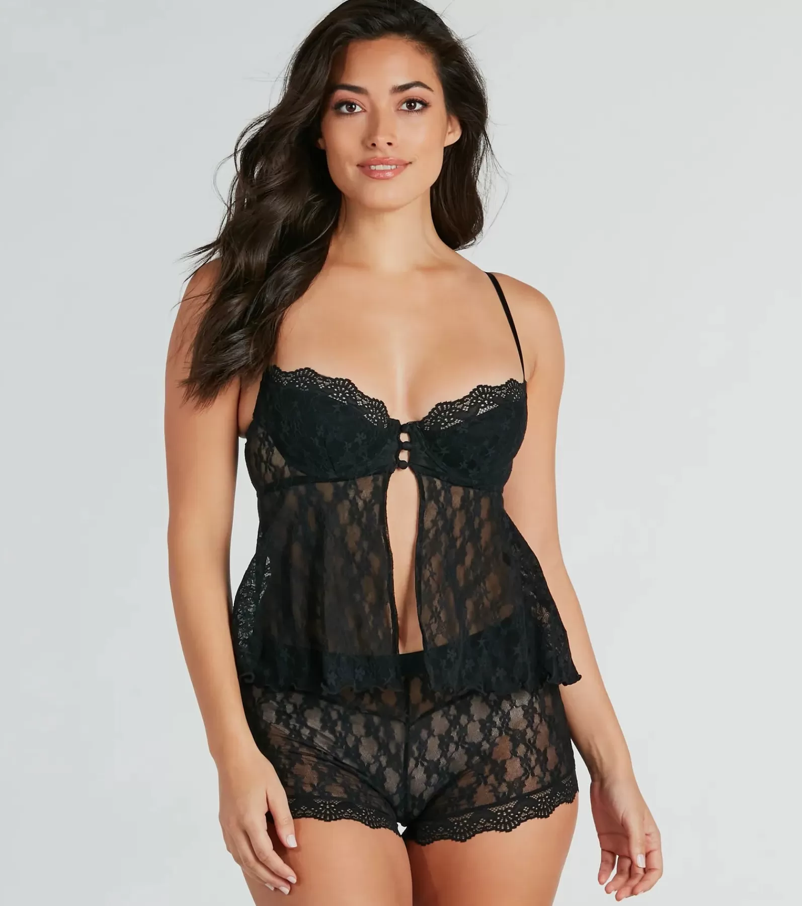 Windsor Lingerie, Bras & Bralettes | Honeymoon*Sexy Spark Sheer Lace Pajama Top And Boyshorts Set