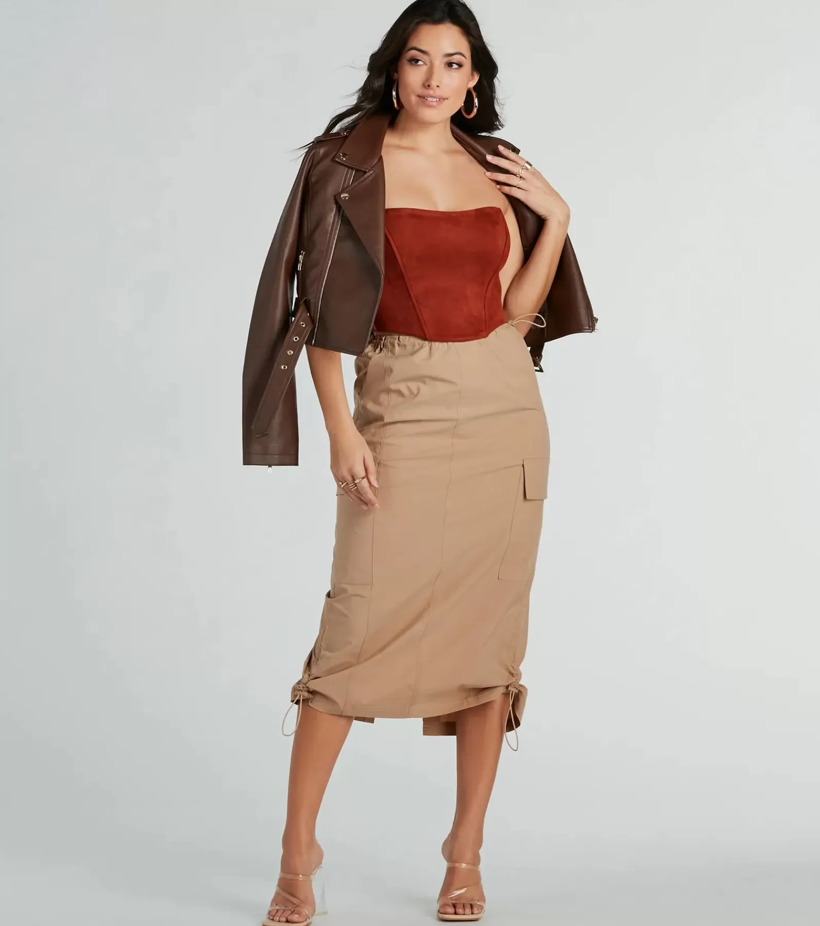 Windsor Cargo Pants | Midi Skirts*She's A Trendsetter Nylon Parachute Midi Skirt