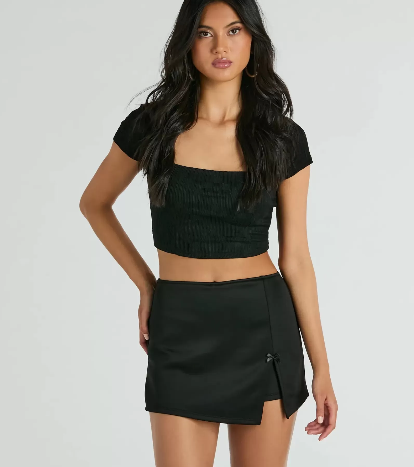 Windsor Black Skirts | Shorts*Significant Strut Mid-Rise Bow Slit Skort