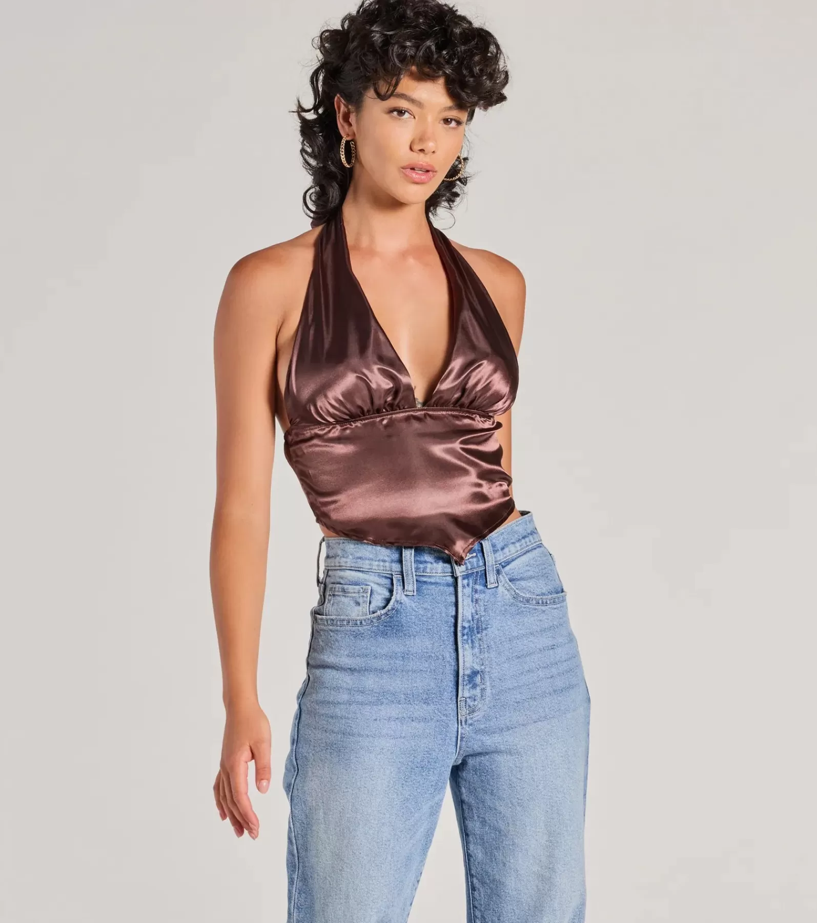 Windsor Going-Out Tops | Crop Tops*Silky Sleek Satin Halter Crop Top