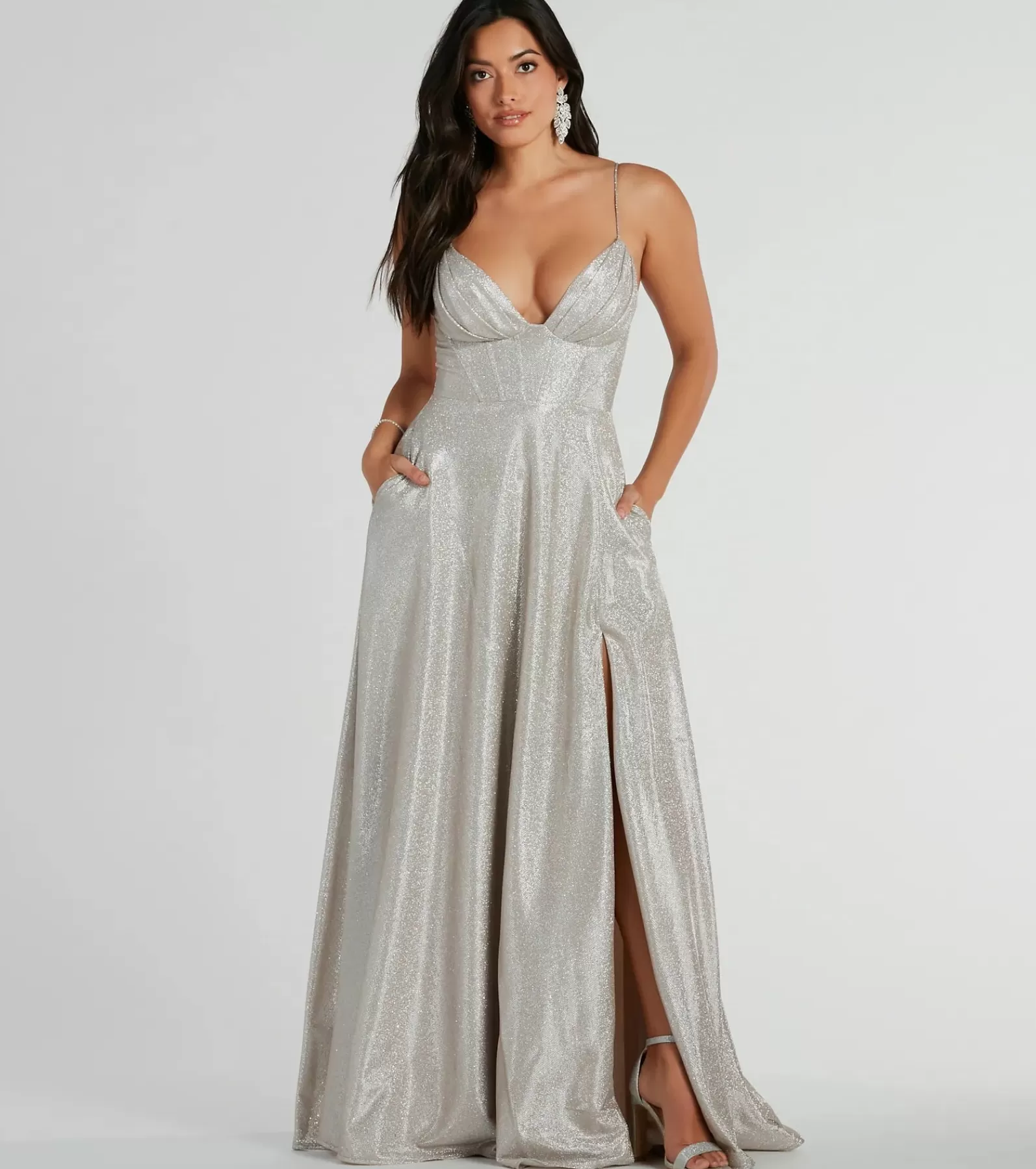Windsor Corset Dresses*Skyla Glitter Woven Corset A-Line Formal Dress