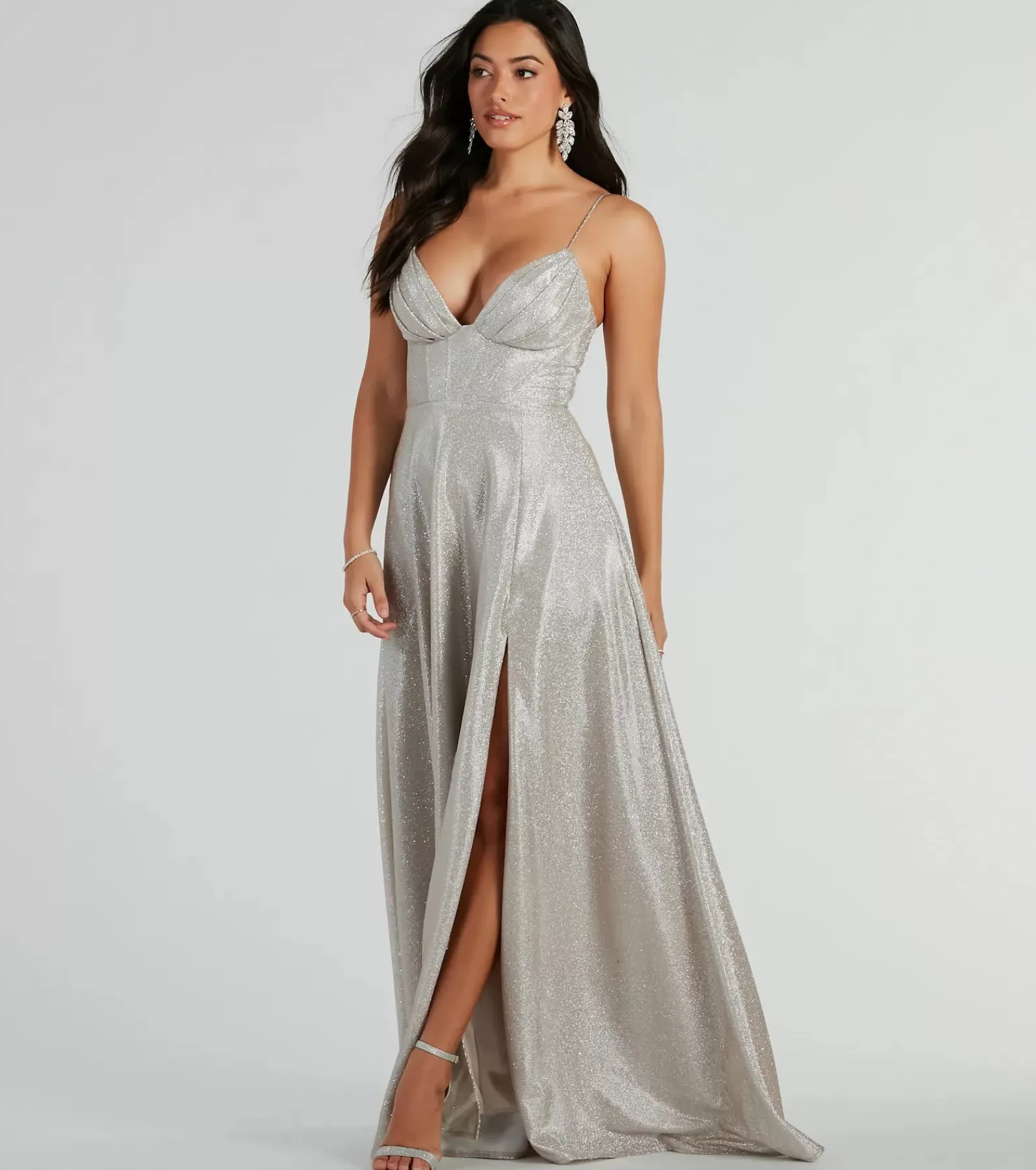 Windsor Corset Dresses*Skyla Glitter Woven Corset A-Line Formal Dress