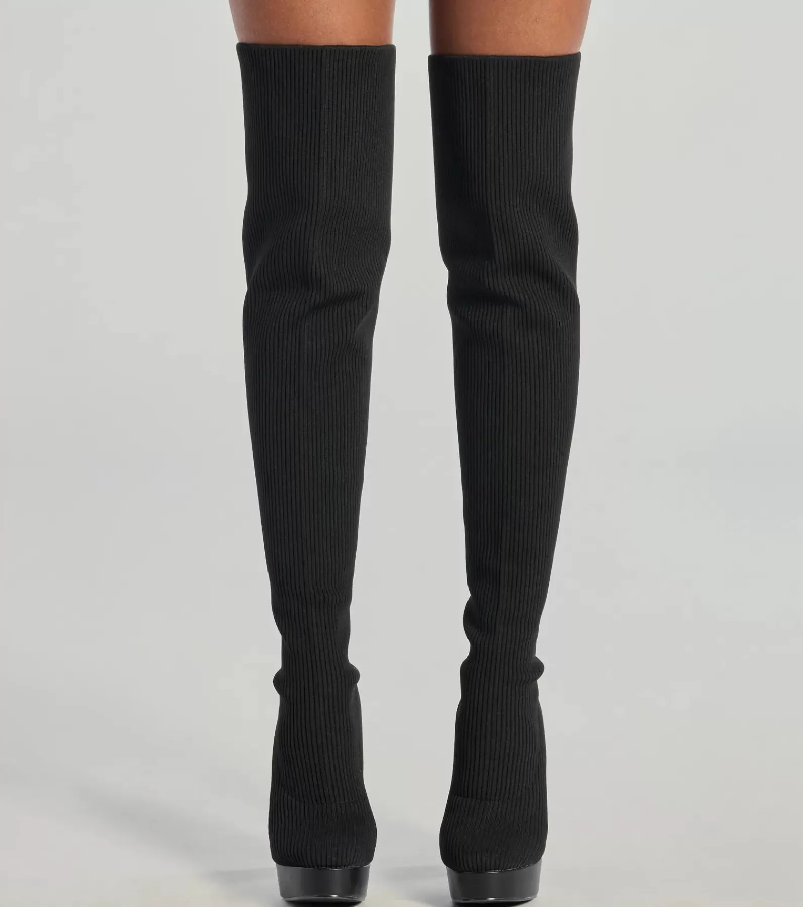 Windsor Platform Shoes | Knee High Boots*Slay On Thigh-High Ribbed Knit Platform Boots