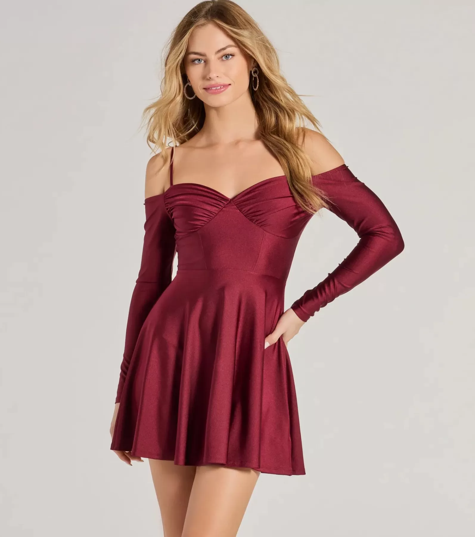 Windsor Mini Holiday Dresses | Red Holiday Dresses*Sleek And Stylin' Knit Cold-Shoulder Skater Dress