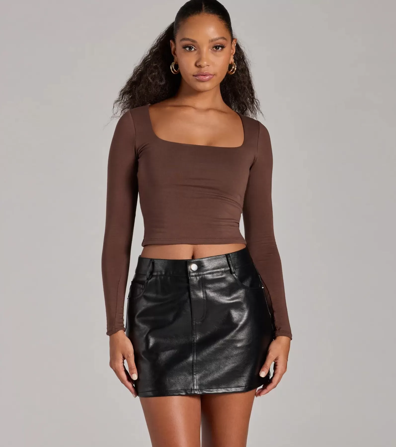 Windsor Black Skirts | Faux Leather & Suede Bottoms*Sleek Edge Faux Leather Mini Skirt