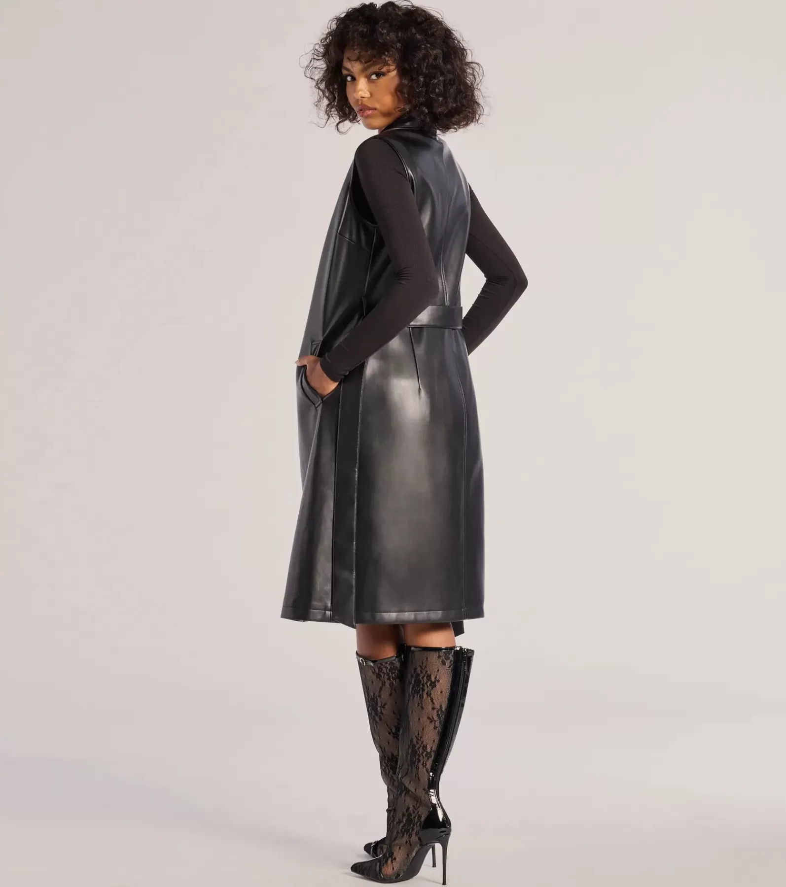 Windsor Coats | Moto & Faux Leather*Sleek Icon Faux Leather Long Belted Vest