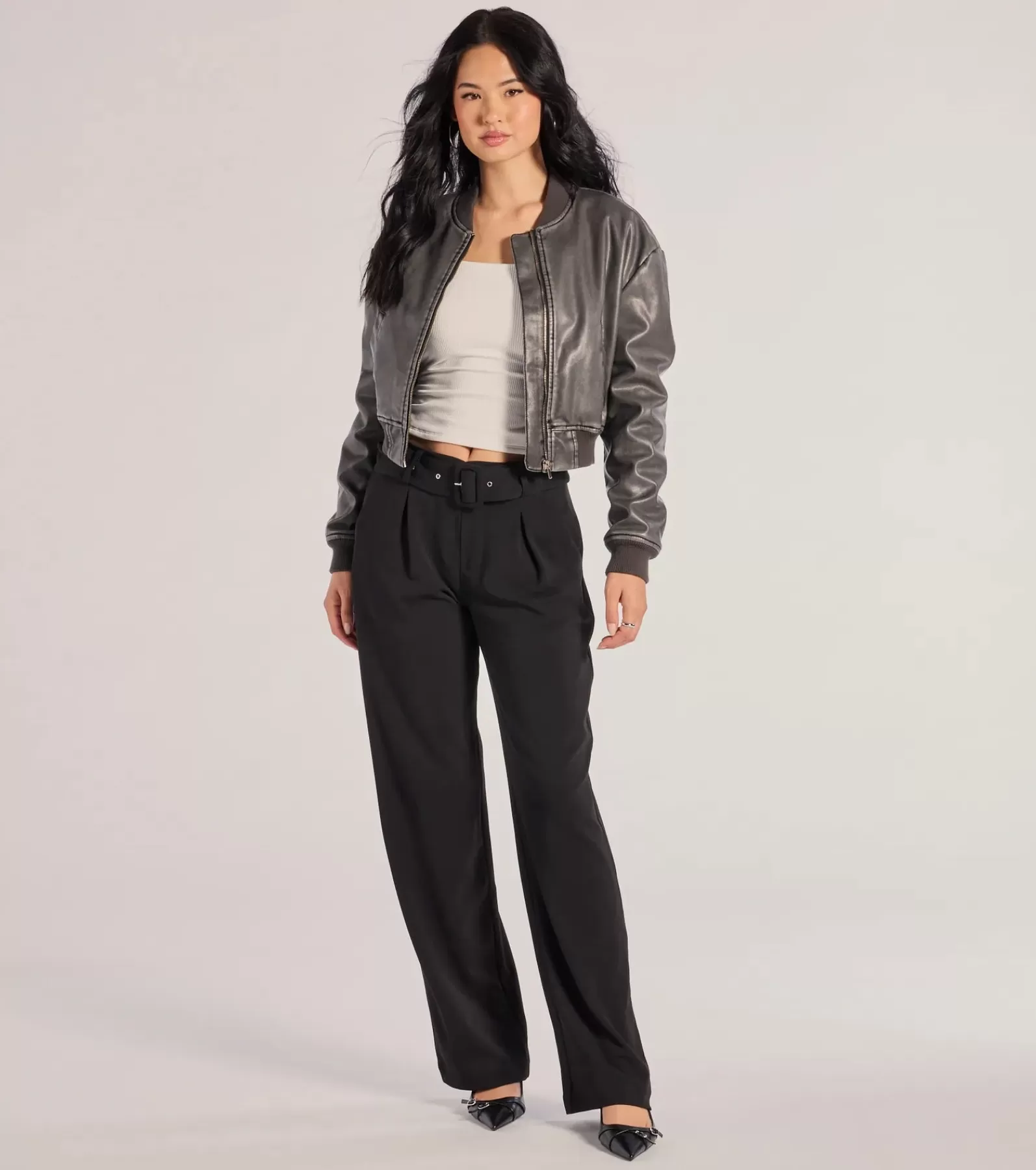 Windsor Black Pants | Pants*Sleek Impression Belted Straight-Leg Trouser Pants