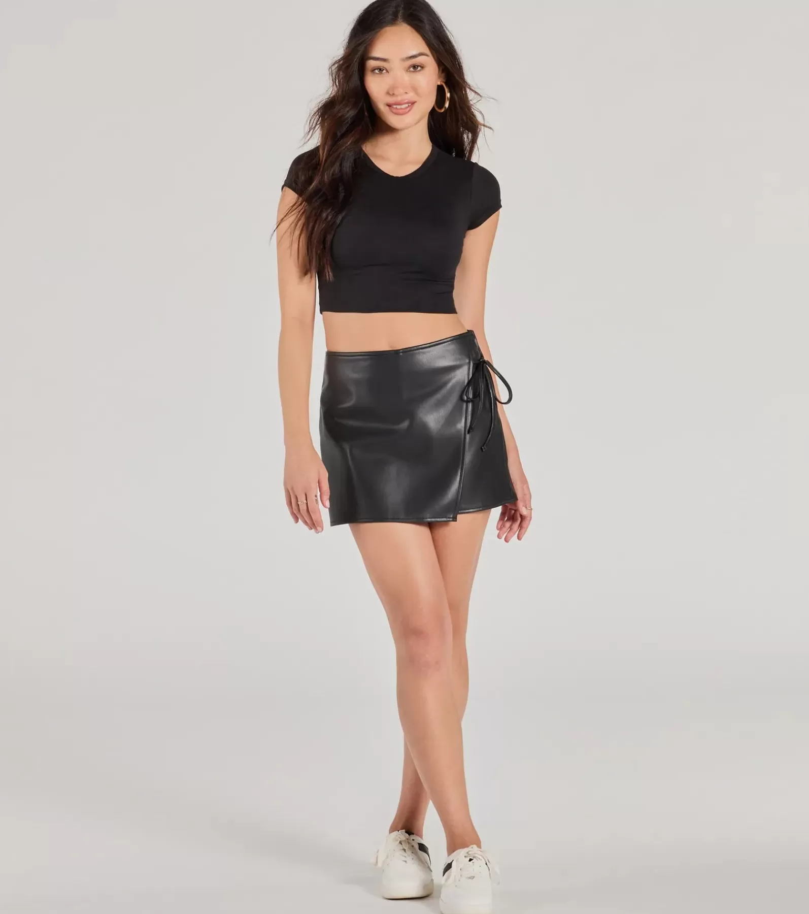 Windsor Black Skirts | Faux Leather & Suede Bottoms*Sleek Moment Tie-Waist Faux Leather Skort