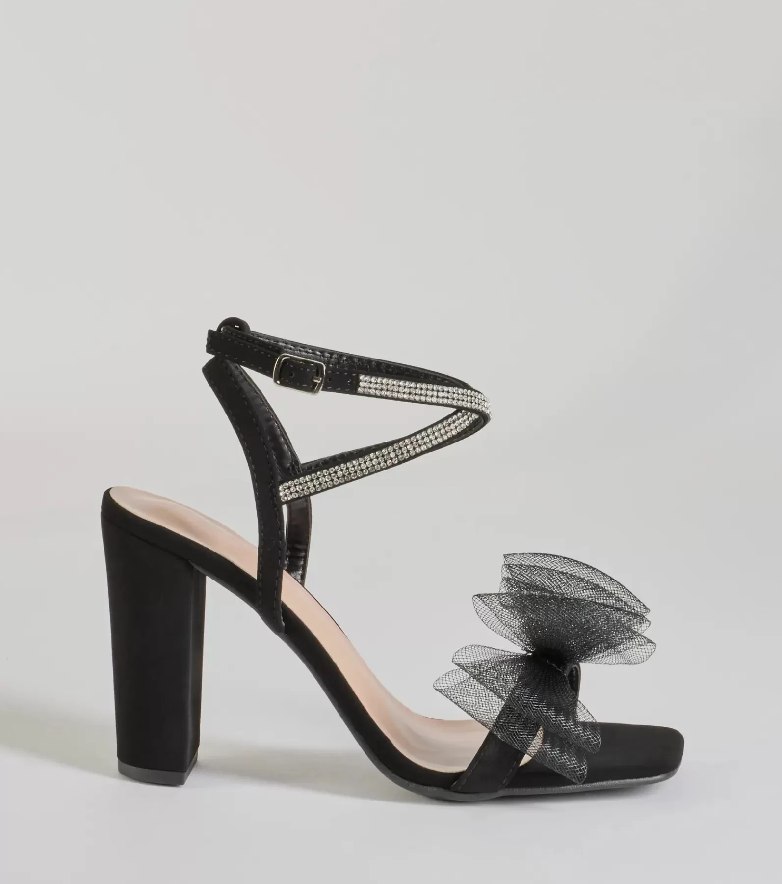 Windsor High Heels | Heels*So Lovely Bow Rhinestone Satin Block Heels