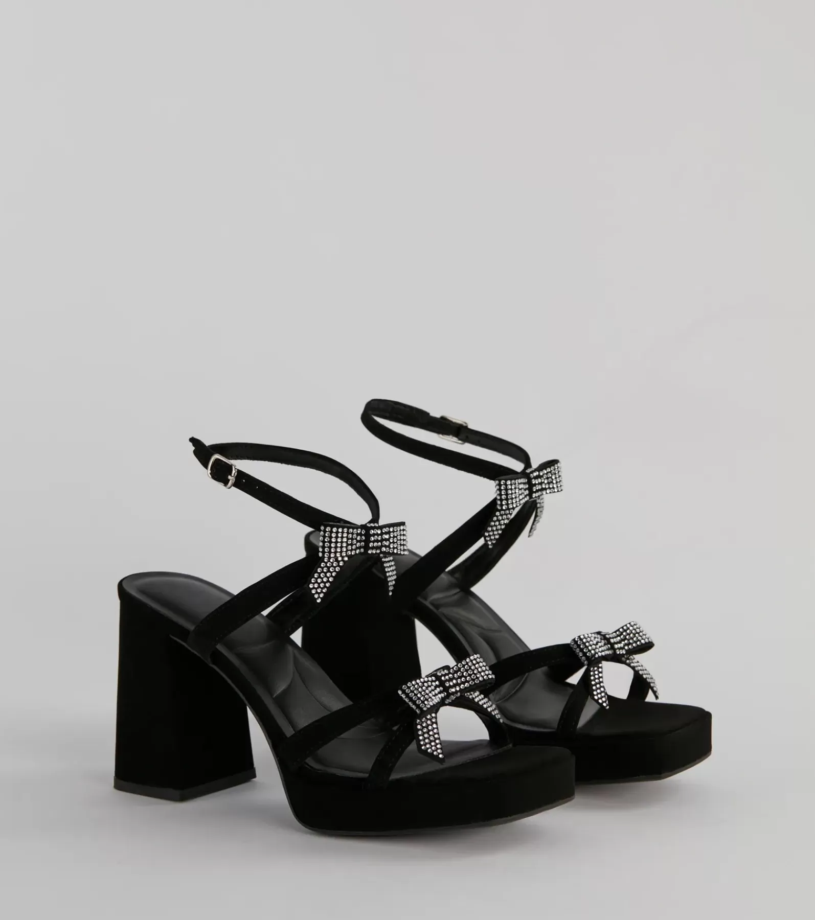 Windsor High Heels | Platform Shoes*Soiree Glam Rhinestone Bow Platform Block Heels