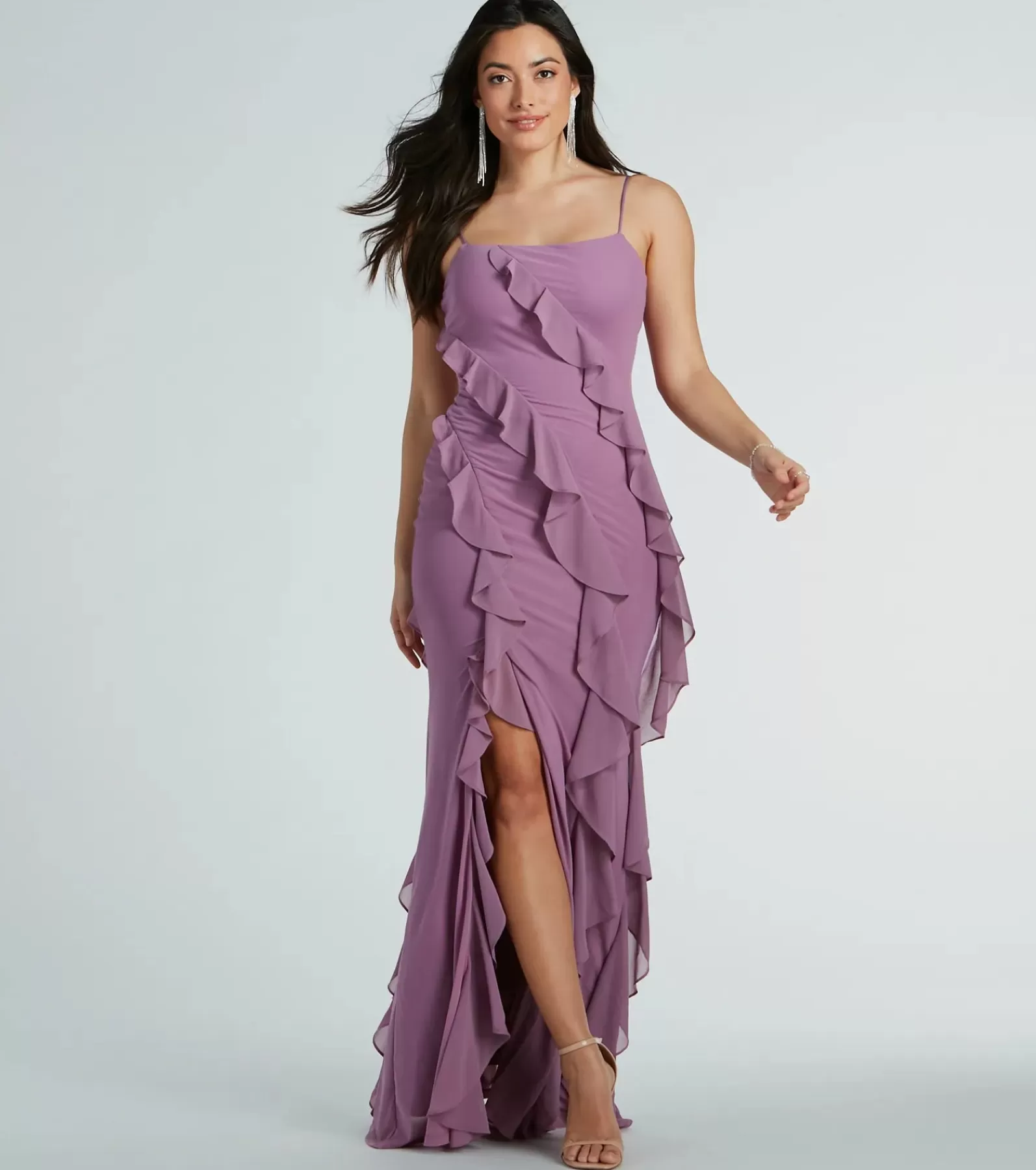 Windsor Purple Bridesmaid Dresses | Beach Wedding Guest Dresses*Sophia Lace-Up Ruffle Mermaid Mesh Formal Dress