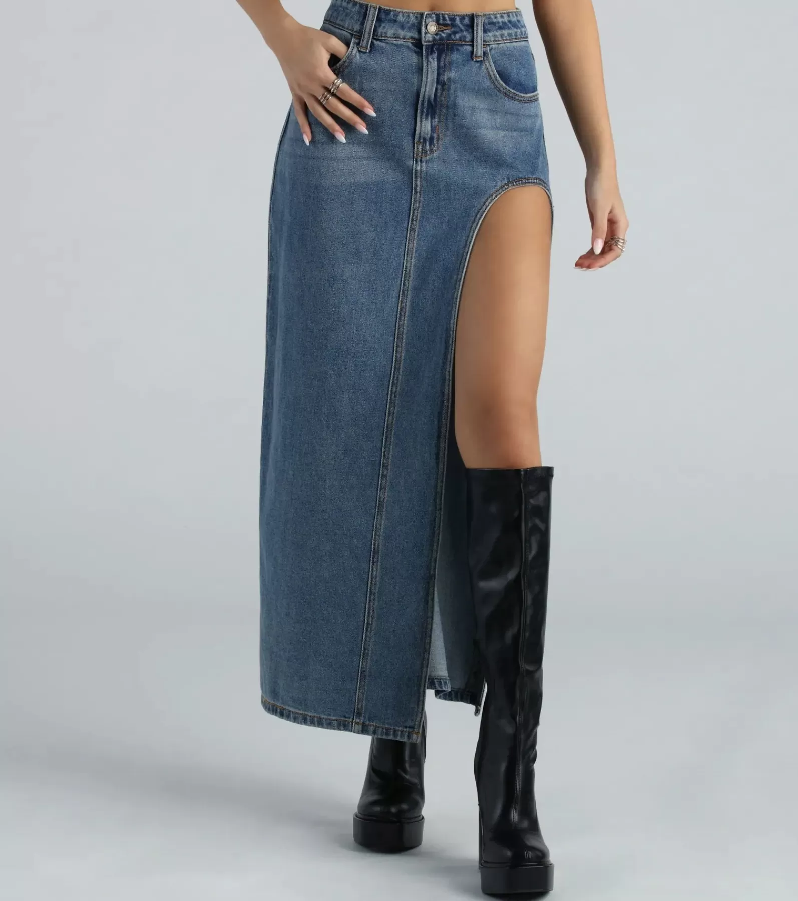 Windsor Denim Skirts | Skirts & Skorts*Sound The Alarm High Slit Denim Maxi Skirt