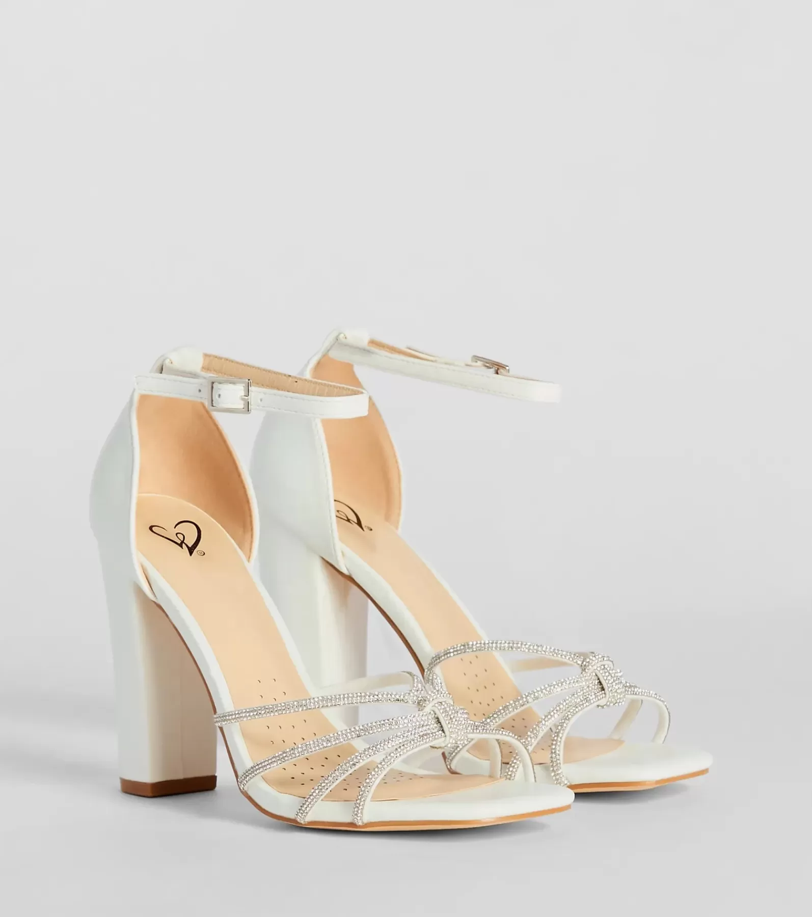 Windsor Heels | Shoes*Sparkle Scene Rhinestone Strappy Faux Leather Block Heels