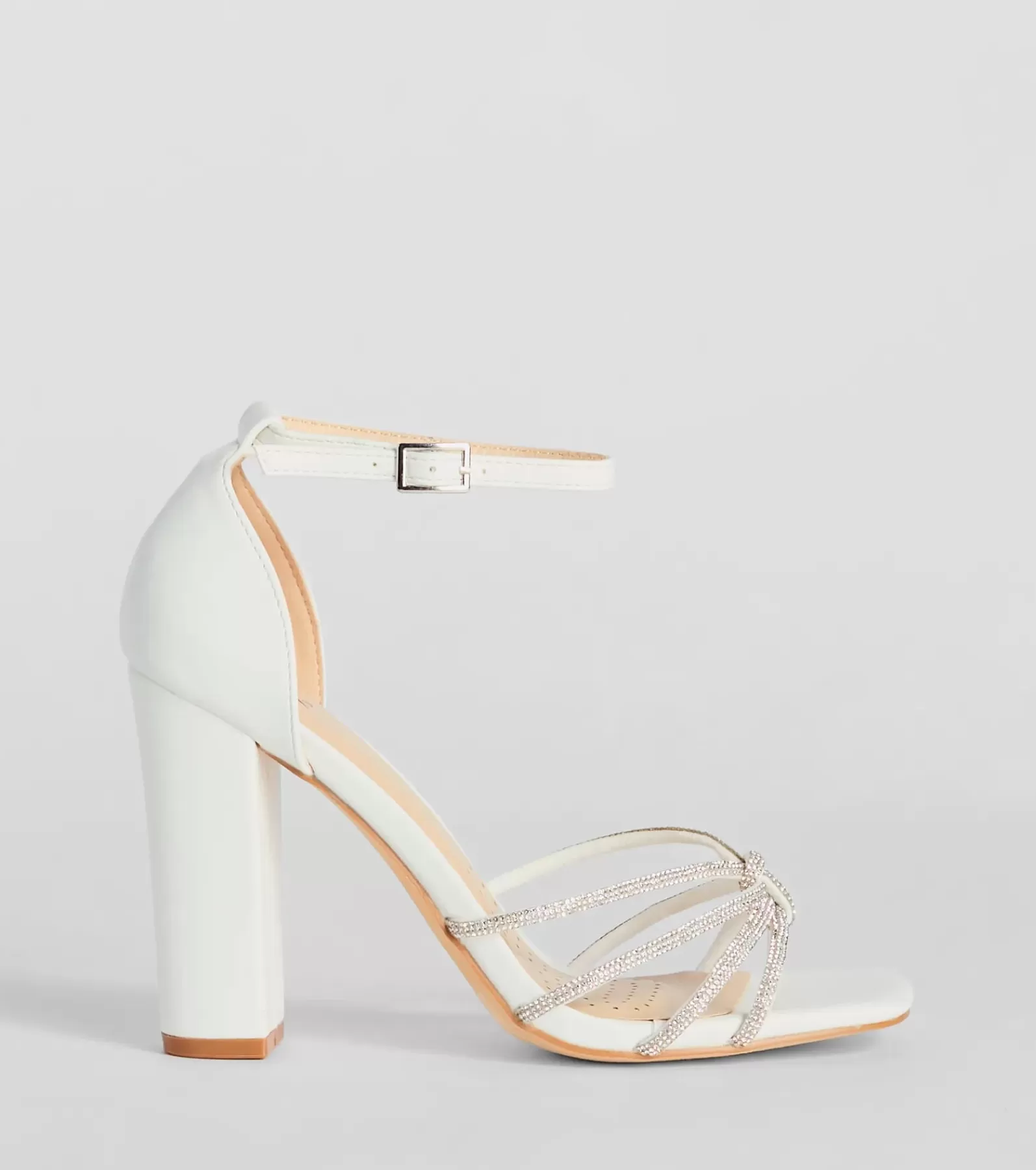 Windsor Heels | Shoes*Sparkle Scene Rhinestone Strappy Faux Leather Block Heels