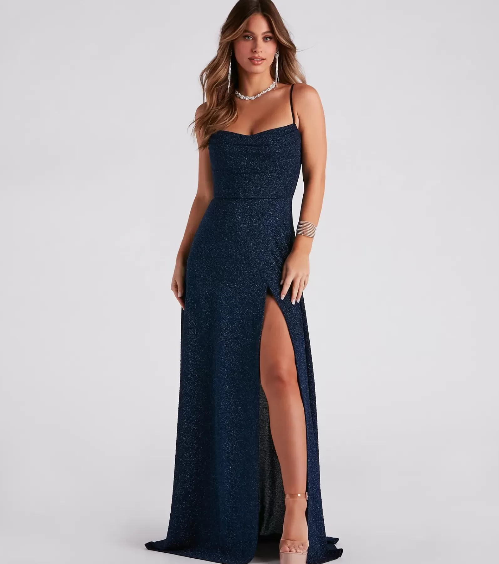 Windsor Blue Bridesmaid Dresses | Black Tie Wedding Guest Dresses*Stephanie Formal Glitter A-Line Dress