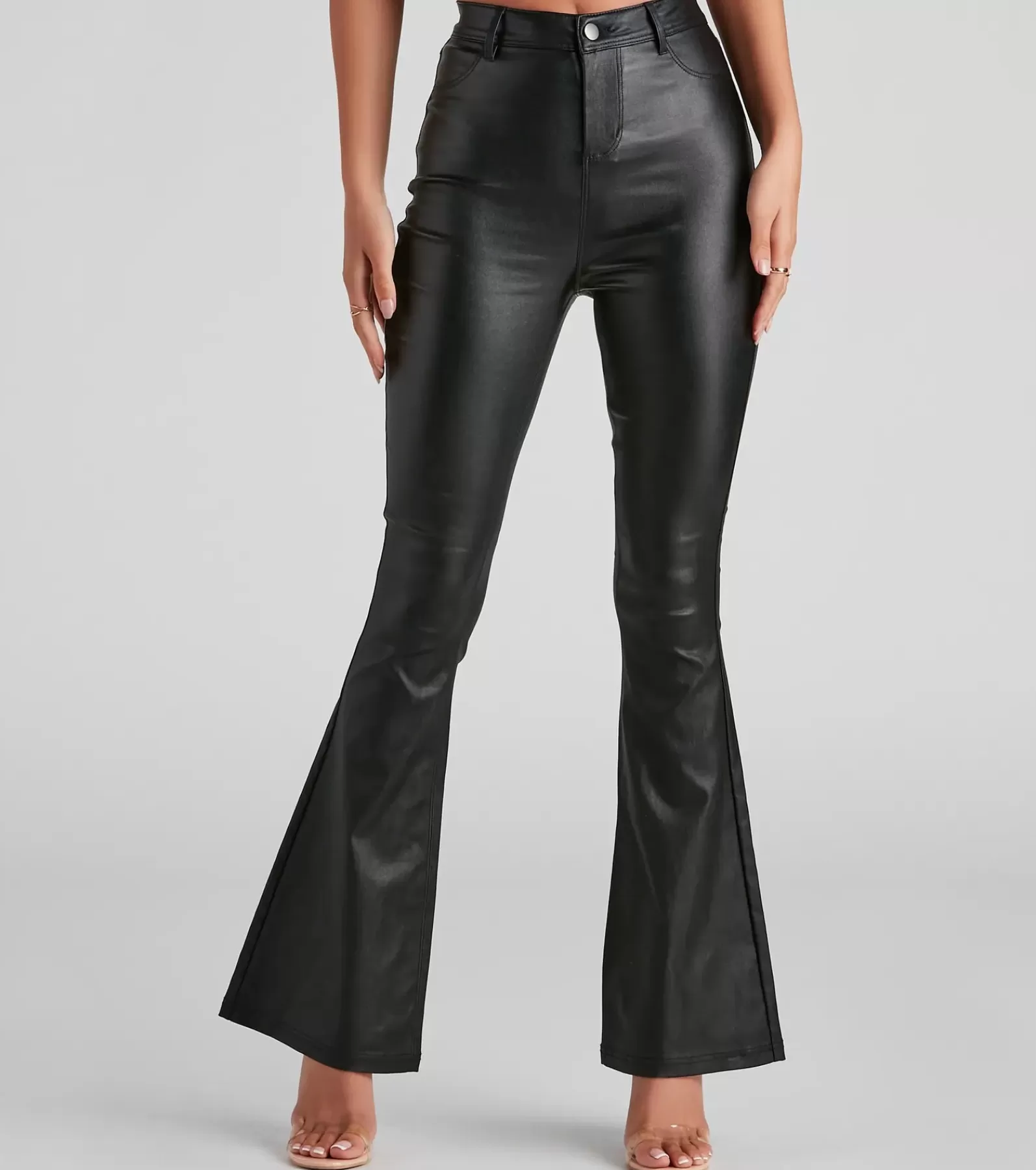 Windsor Black Pants | Faux Leather & Suede Bottoms*Stylish Flare High-Rise Coated Pants