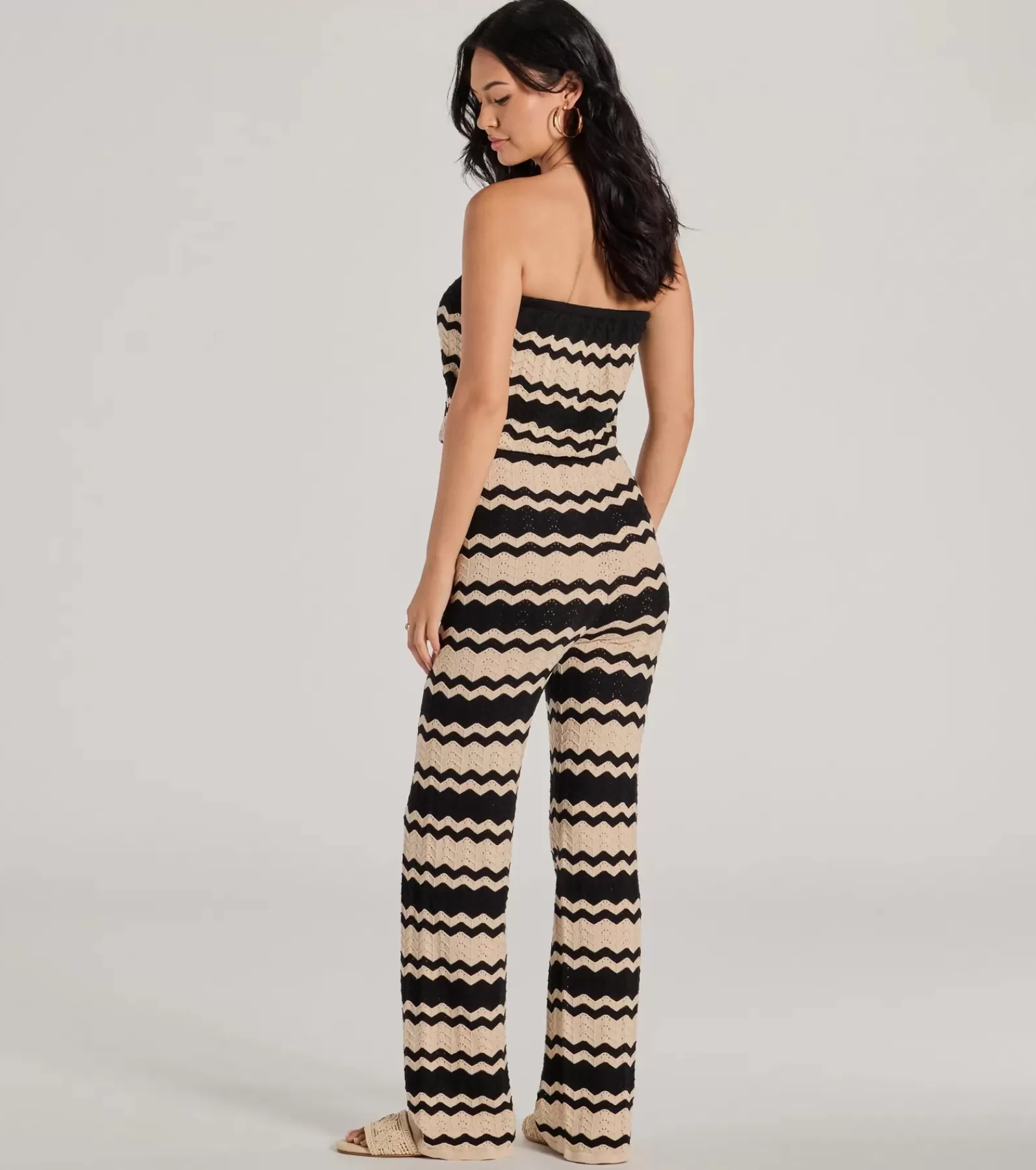 Windsor All Jumpsuits & Rompers | Black Pants*Stylish In Stripes Strapless Wide Leg Knit Jumpsuit