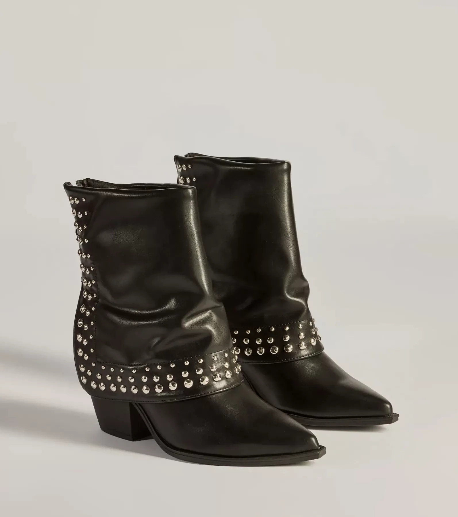 Windsor Boots & Booties*Stylishly Studded Faux Leather Fold-Over Booties