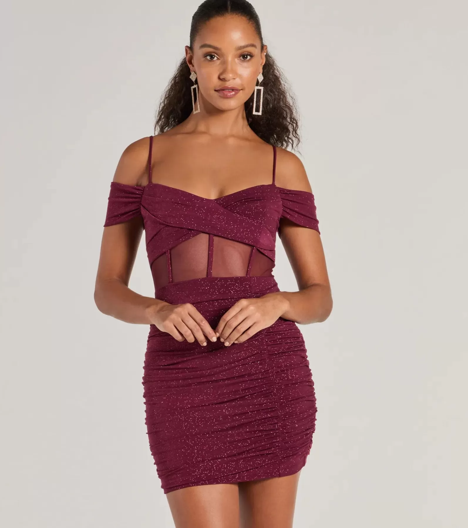 Windsor Glitter Nye Dresses | Red Holiday Dresses*Sultry Glitz Glitter Cold-Shoulder Mini Dress