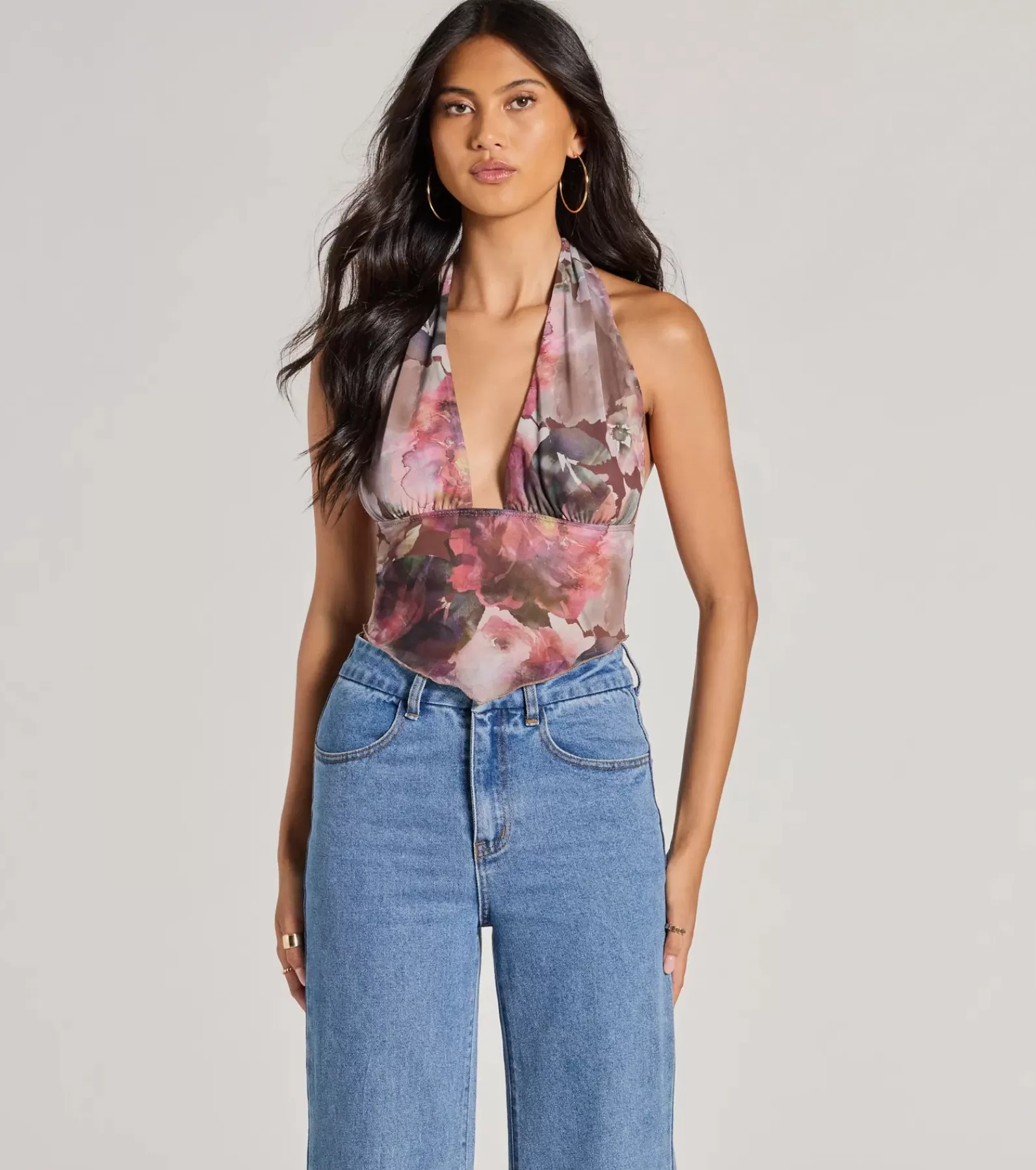 Windsor Going-Out Tops | Crop Tops*Sultry Impact Halter Abstract Floral Crop Top
