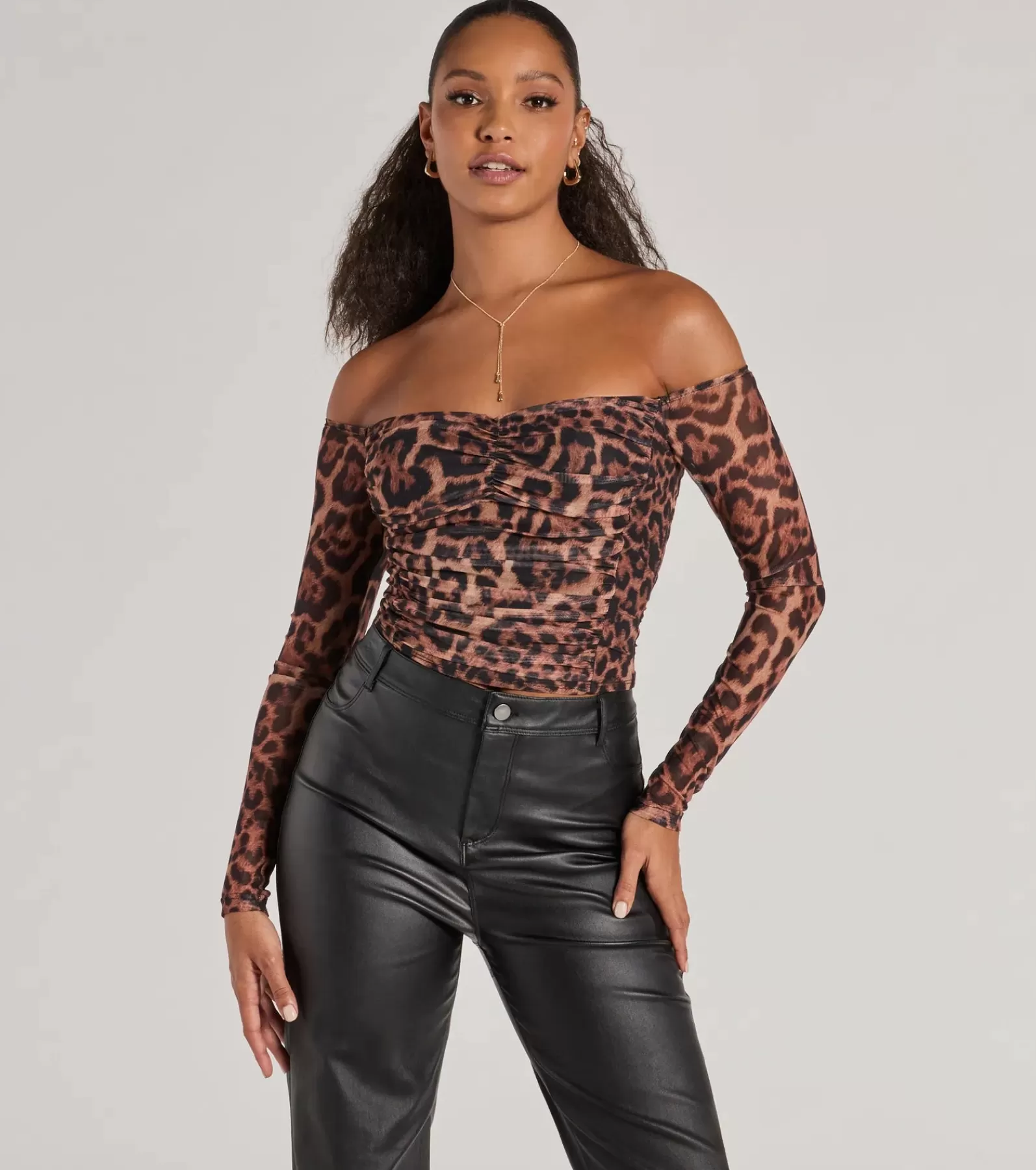 Windsor Off The Shoulder Tops | Long Sleeve Tops*Sultry Print Mesh Off-The-Shoulder Top