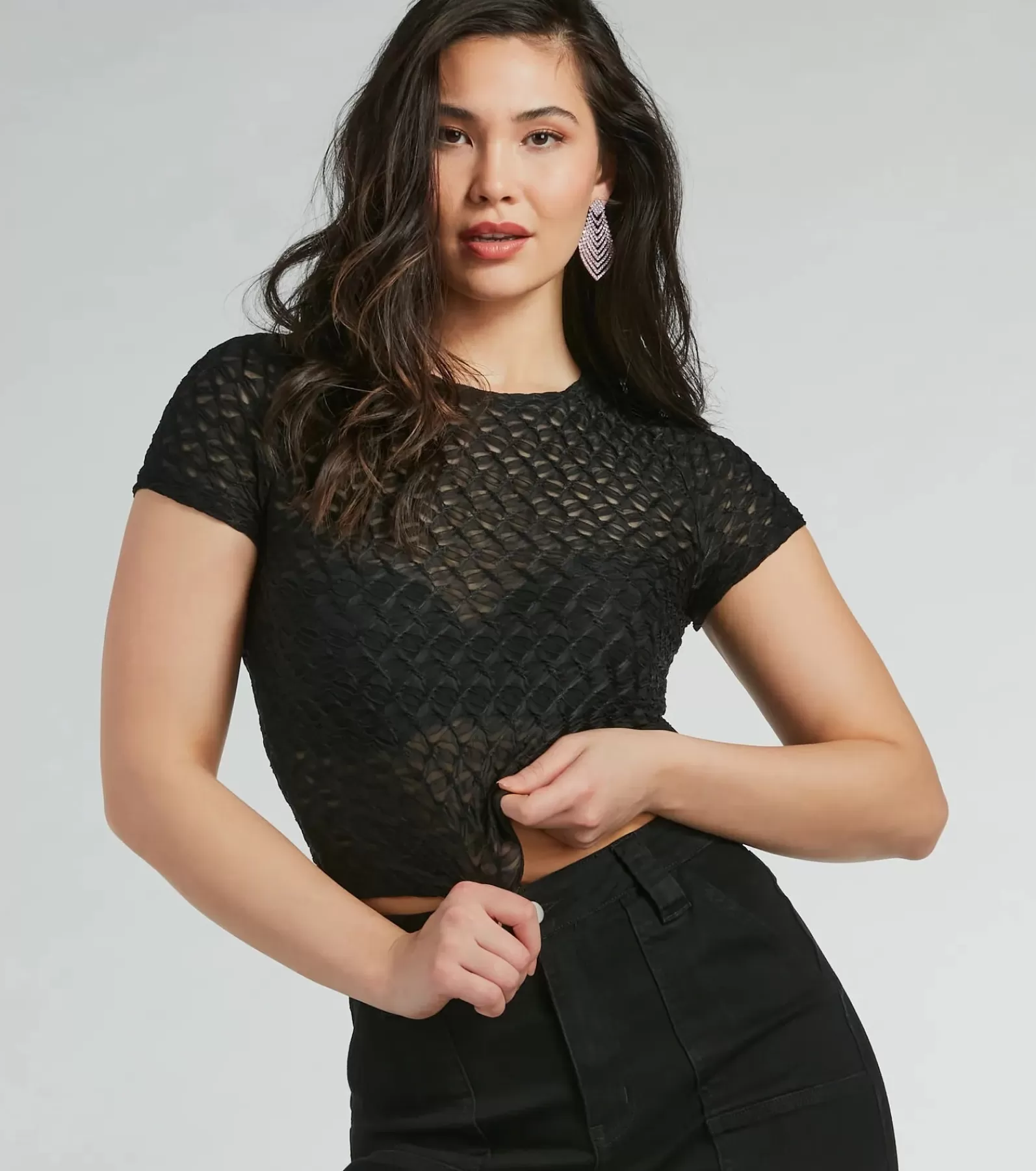 Windsor Going-Out Tops | Short Sleeve Tops*Sultry Sheer Textured Knit Top