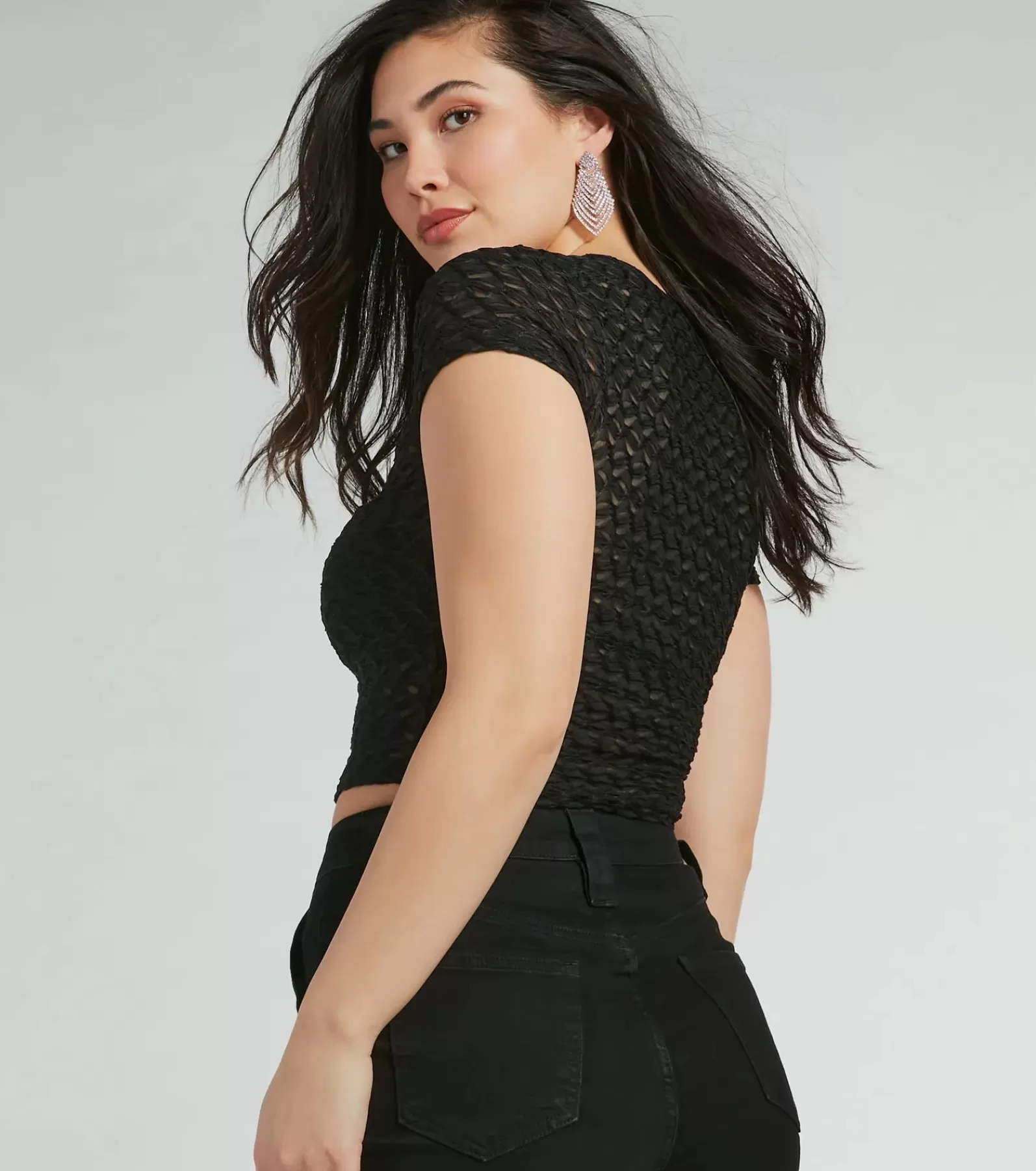 Windsor Going-Out Tops | Short Sleeve Tops*Sultry Sheer Textured Knit Top