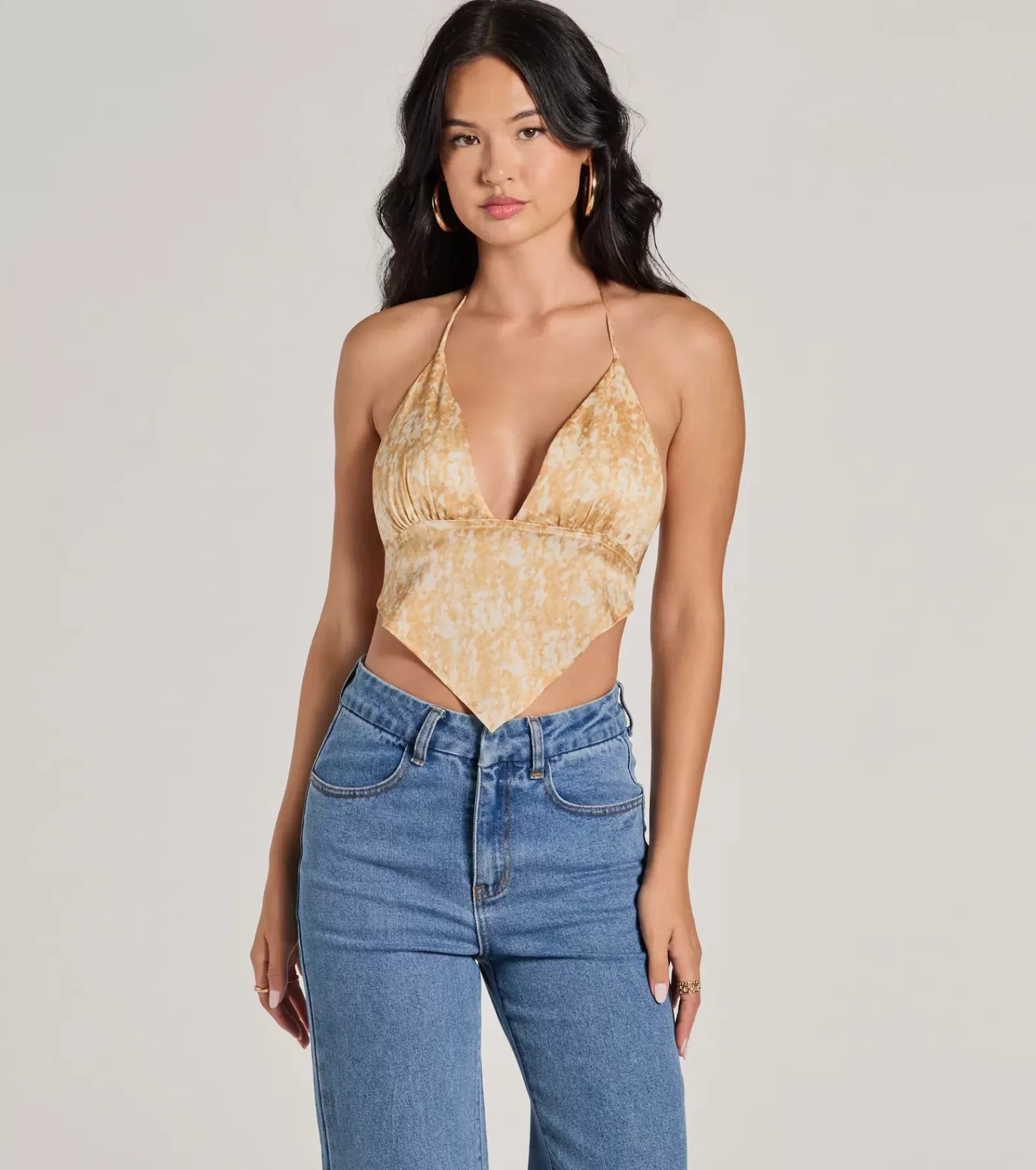Windsor Going-Out Tops*Summer Allure Abstract Print Satin Crop Top