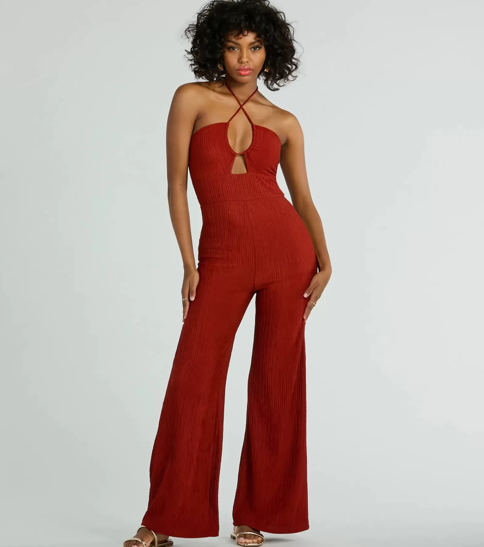 Windsor All Jumpsuits & Rompers | Flare Pants*Sunny Energy Halter Cut Out Wide Leg Jumpsuit