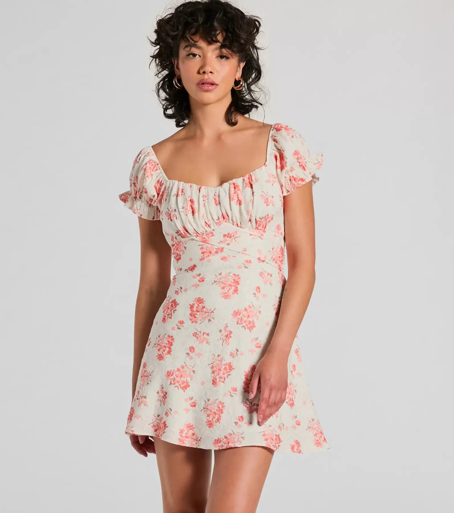 Windsor Sundresses*Sure To Adore Puff Sleeve A-Line Short Floral Dress