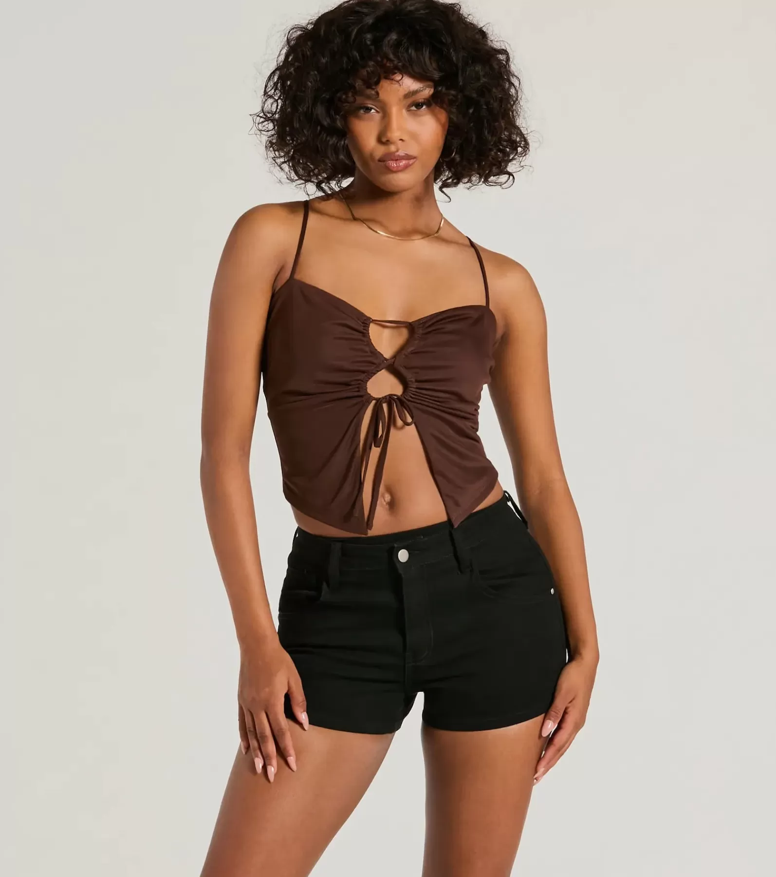 Windsor Going-Out Tops*Sweet Fling Lace-Up Mesh Crop Top