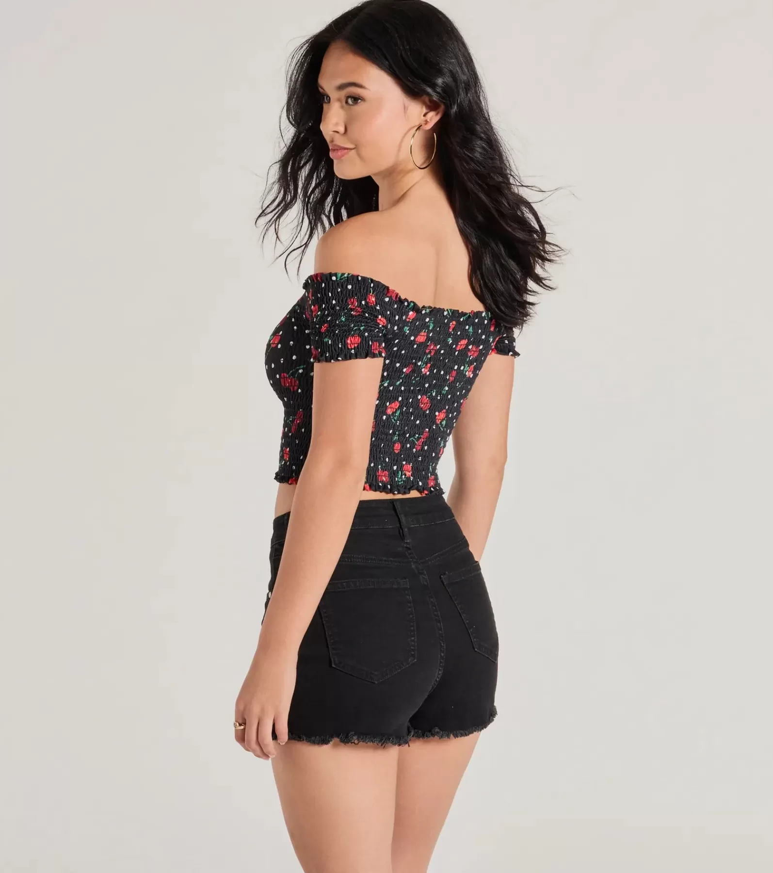 Windsor Off The Shoulder Tops | Tie Front Tops*Sweet Like Cherries Lace-Up Off-The-Shoulder Top