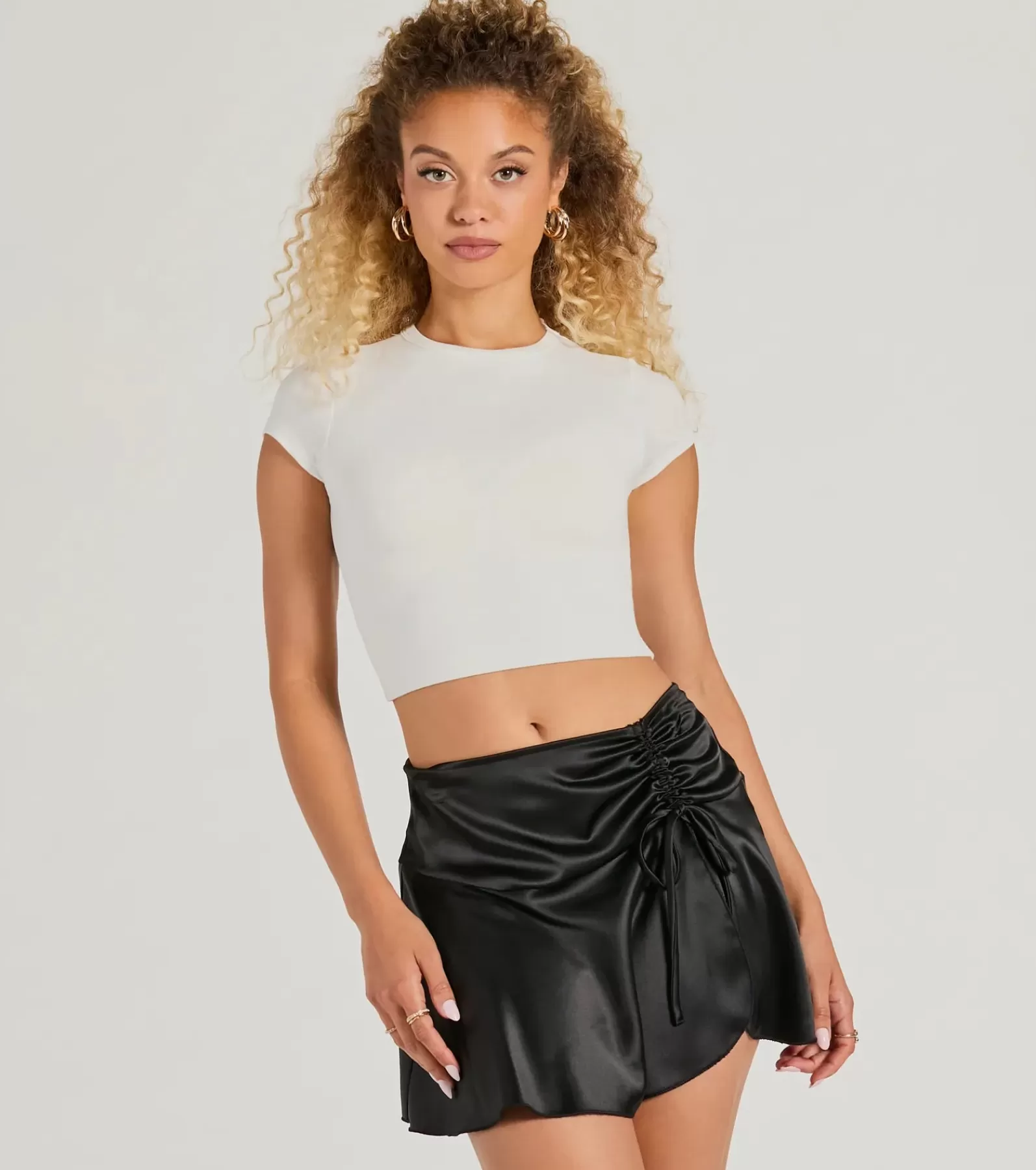 Windsor Black Skirts | Mini Skirts*Sweetest Ever Bow Detail Satin Mini Skirt