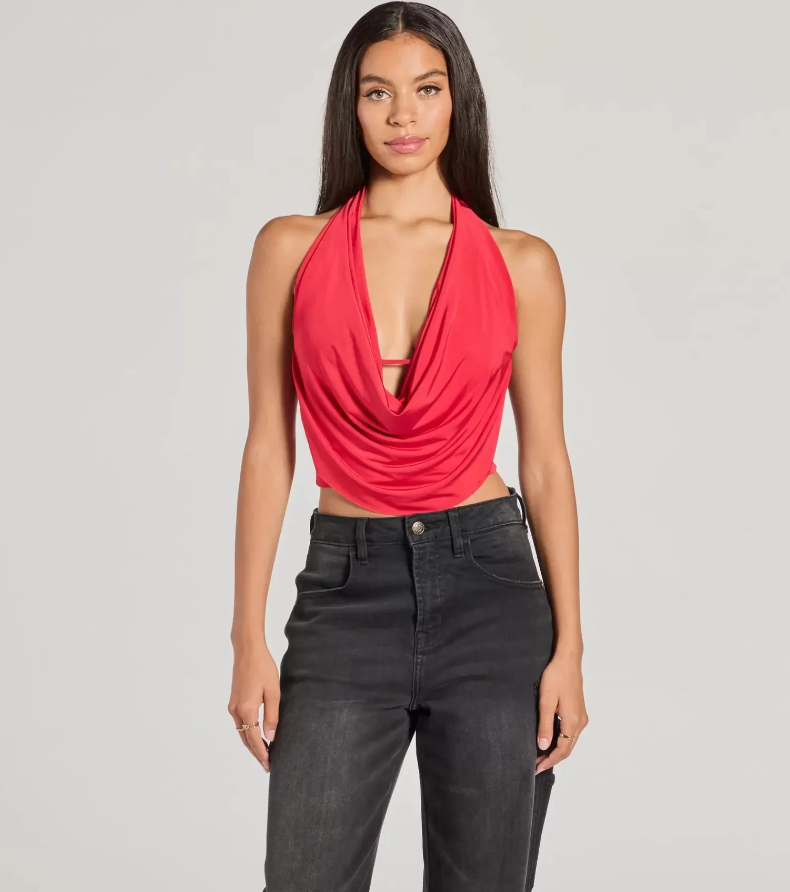 Windsor Going-Out Tops | Crop Tops*Take The Plunge Sleeveless Halter Crop Top
