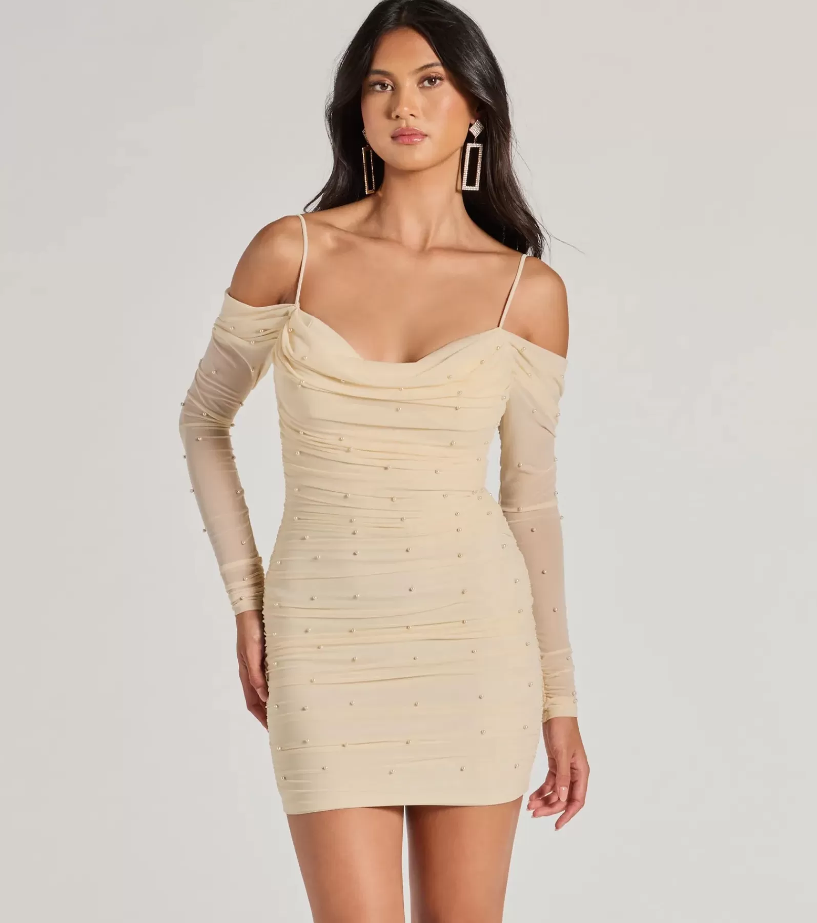 Windsor Long Sleeve Holiday Dresses | Mini Holiday Dresses*Talia Pearl Mesh Cold-Shoulder Mini Dress