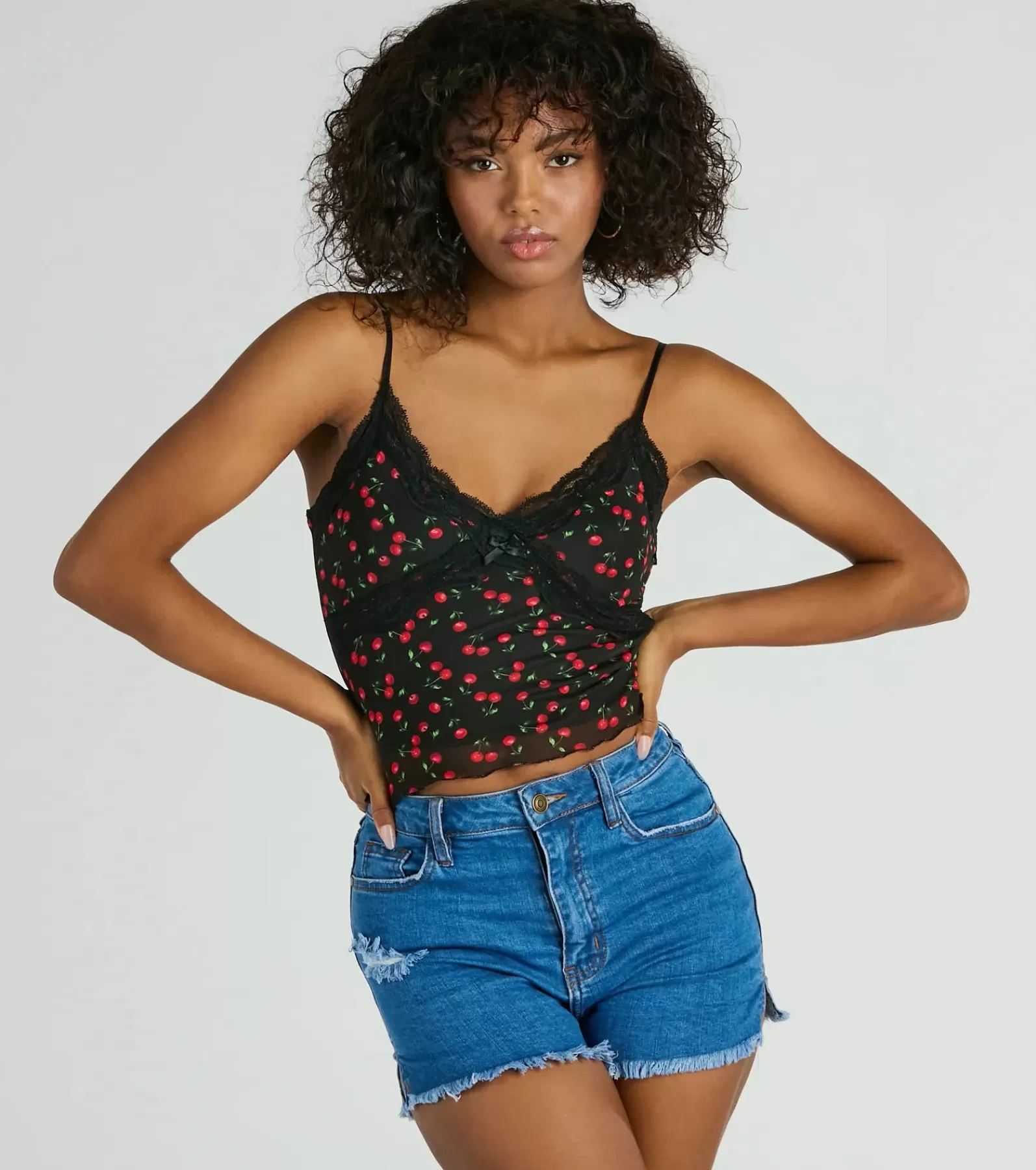 Windsor Graphic Tees*Taste Of Cherry Lace Cami Tank Top