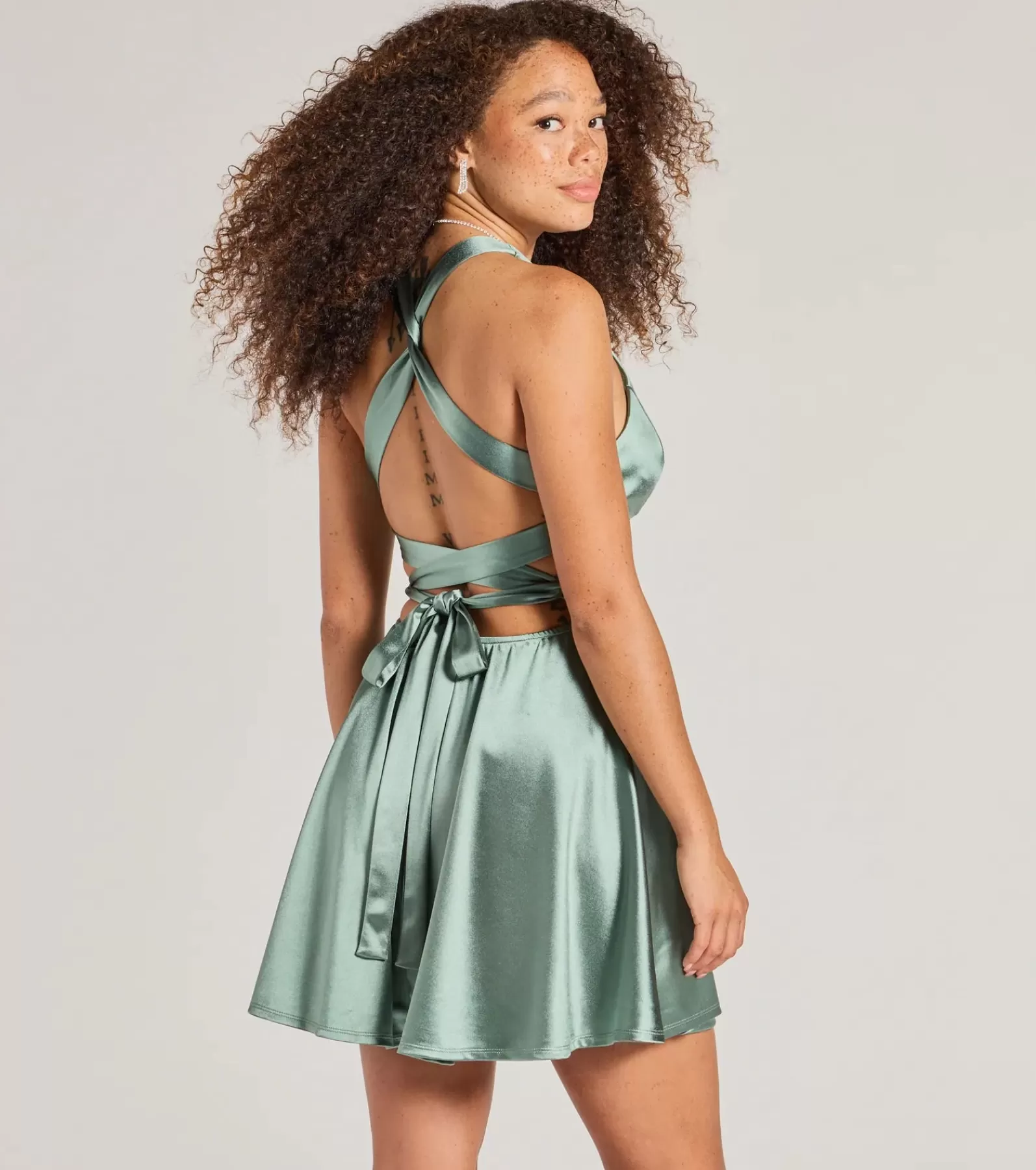 Windsor Short & Mini Dresses | Skater Dresses*Taylor Lace-Up Skater Satin Party Dress