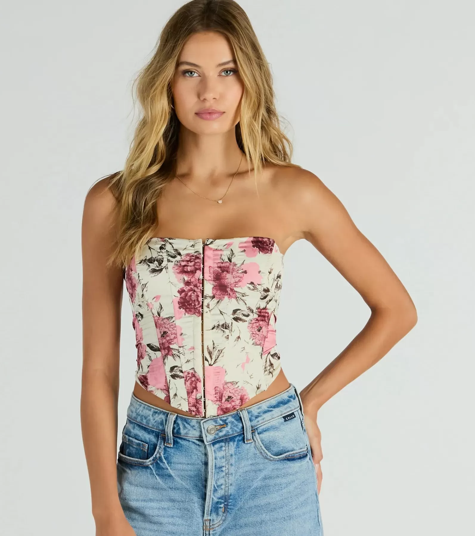 Windsor Corset & Bustier Tops | Crop Tops*Time To Bloom Satin Floral Lace-Up Corset Top
