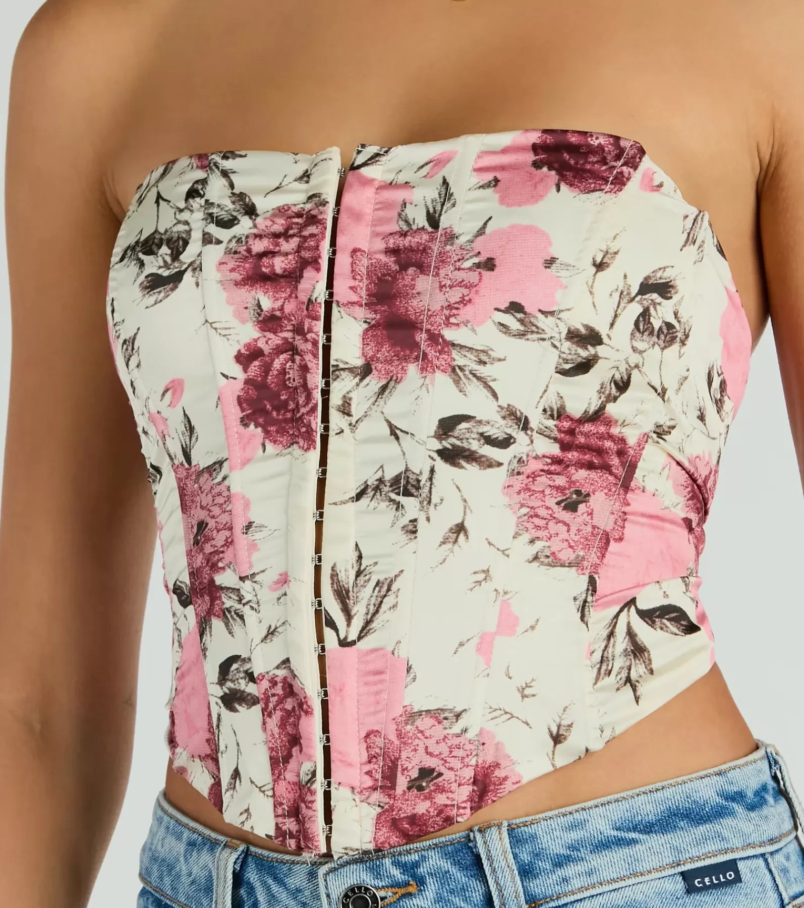 Windsor Corset & Bustier Tops | Crop Tops*Time To Bloom Satin Floral Lace-Up Corset Top