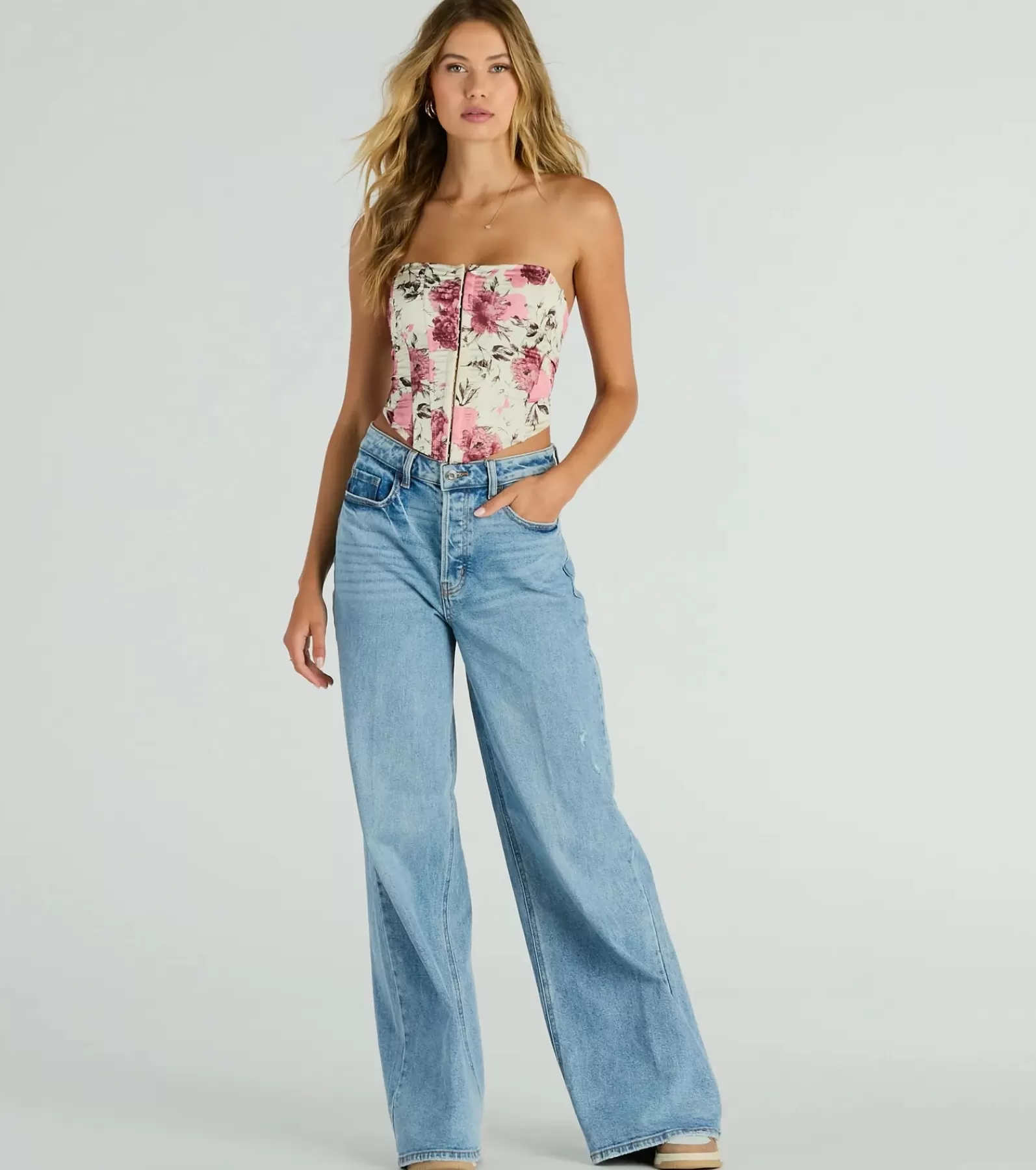 Windsor Corset & Bustier Tops | Crop Tops*Time To Bloom Satin Floral Lace-Up Corset Top